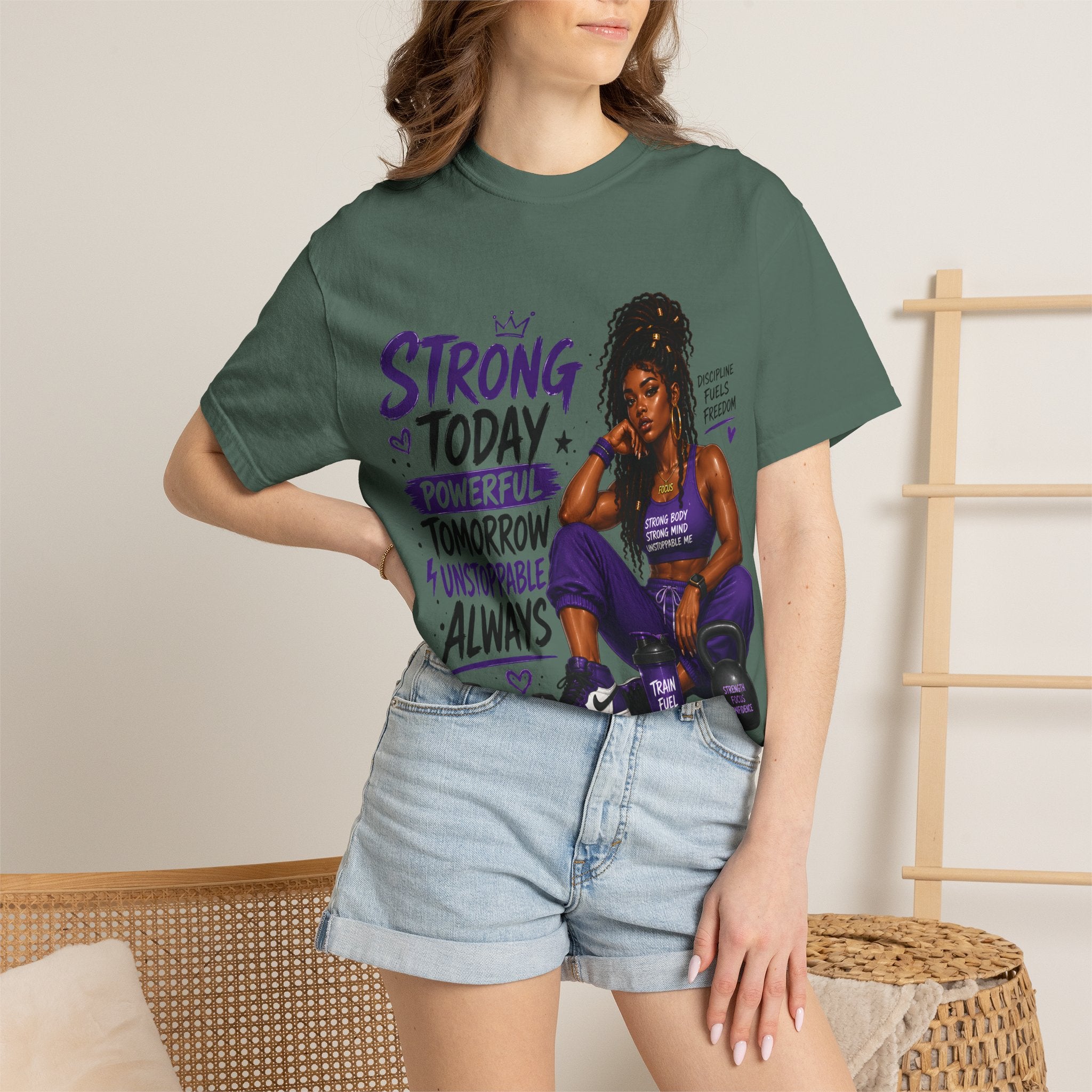 Strong Today, Powerful Tomorrow T-Shirt — Motivational Fitness Graphic Tee