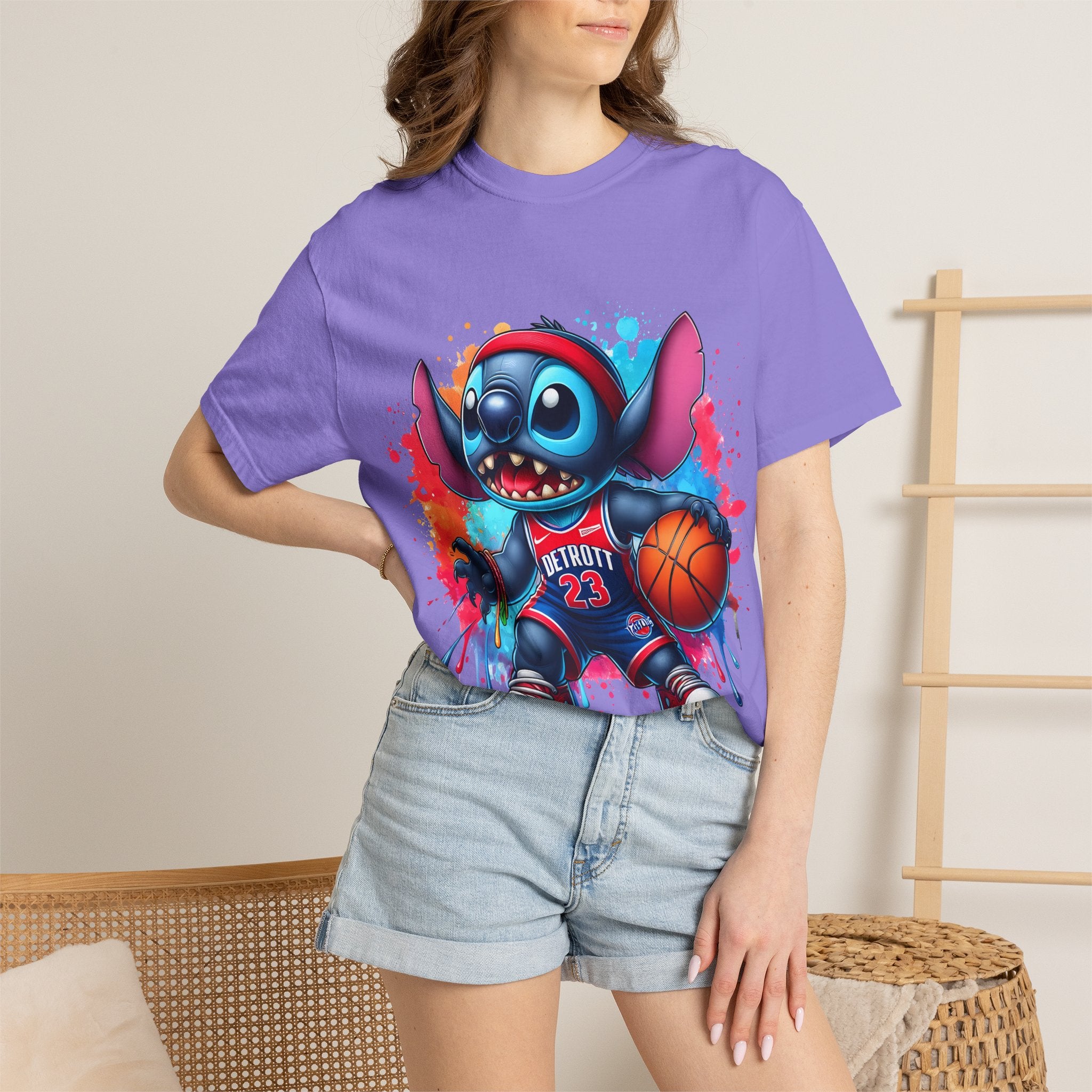 Basketball Stitch T-Shirt — Cute Cartoon Player Graphic Tee