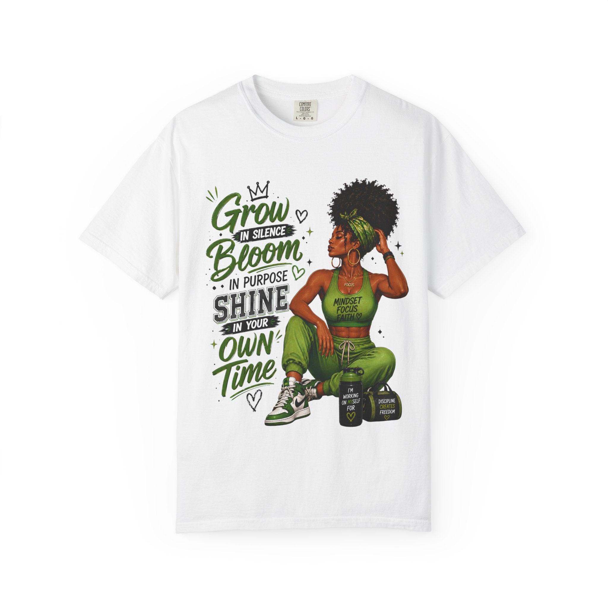 Grow in Silence Bloom Graphic T-Shirt — Inspirational Afrocentric Women’s Tee