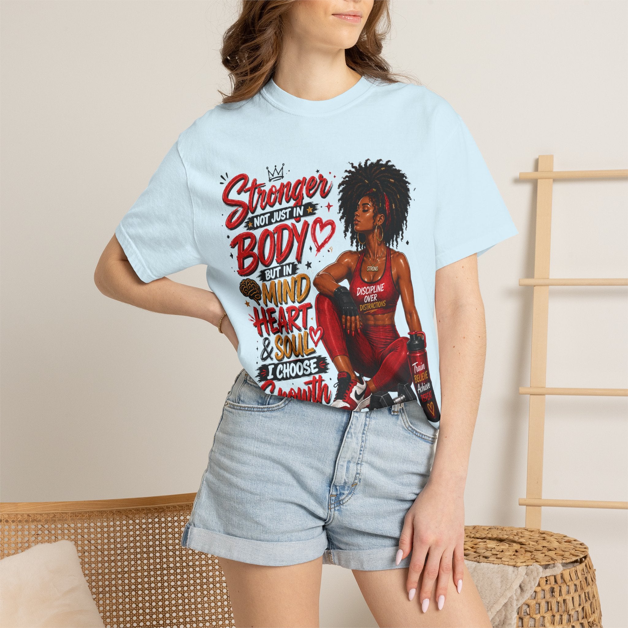 Empowered Fitness Tee — “Stronger Not Just in Body” Motivational Workout T-Shirt