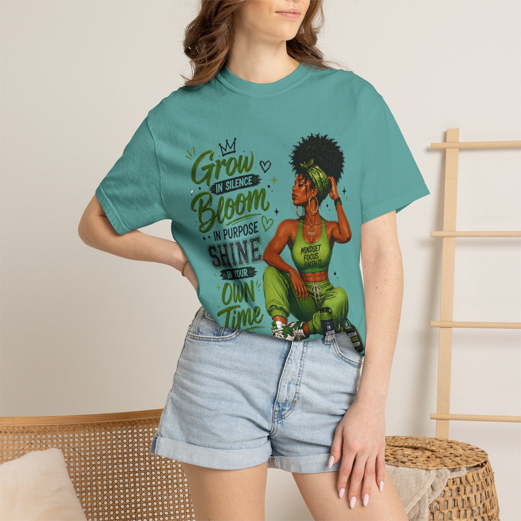 Grow in Silence Bloom Graphic T-Shirt — Inspirational Afrocentric Women’s Tee