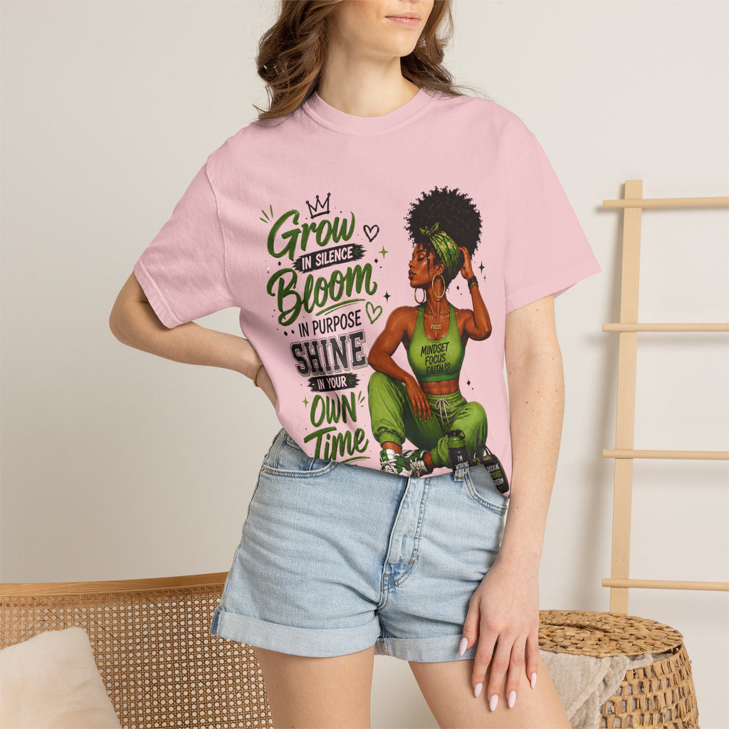 Grow in Silence Bloom Graphic T-Shirt — Inspirational Afrocentric Women’s Tee