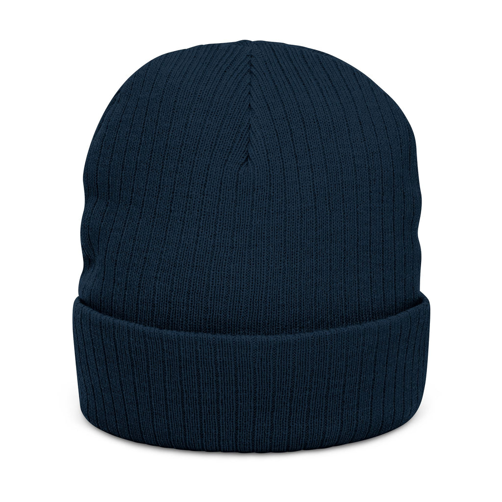 Embroidered Ribbed Beanie — 'CostWalk' Crown Logo Knit Hat