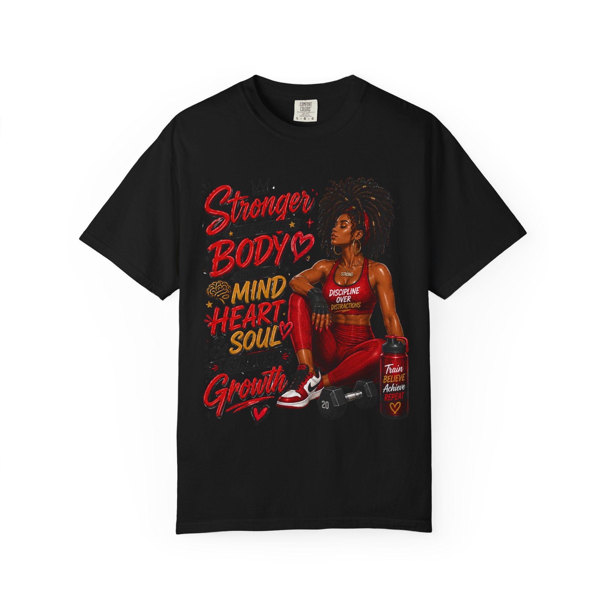 Empowered Fitness Tee — “Stronger Not Just in Body” Motivational Workout T-Shirt