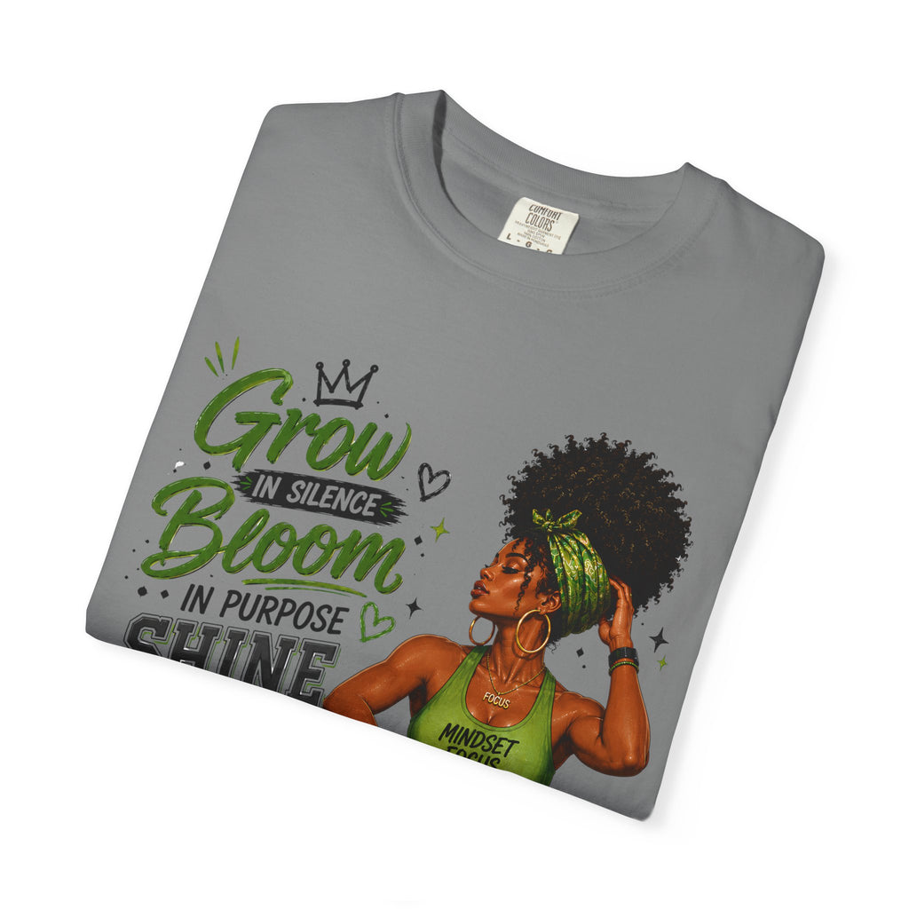 Grow in Silence Bloom Graphic T-Shirt — Inspirational Afrocentric Women’s Tee