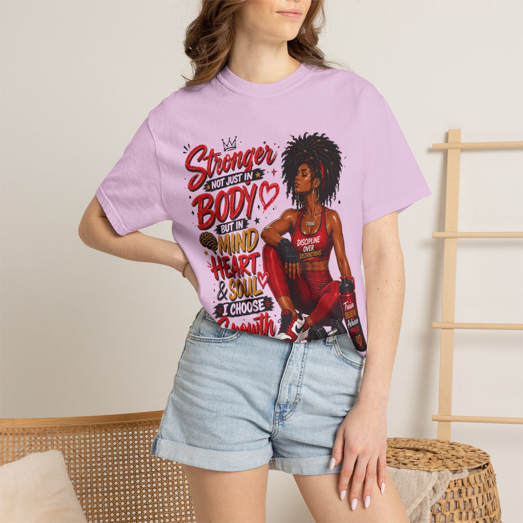 Empowered Fitness Tee — “Stronger Not Just in Body” Motivational Workout T-Shirt