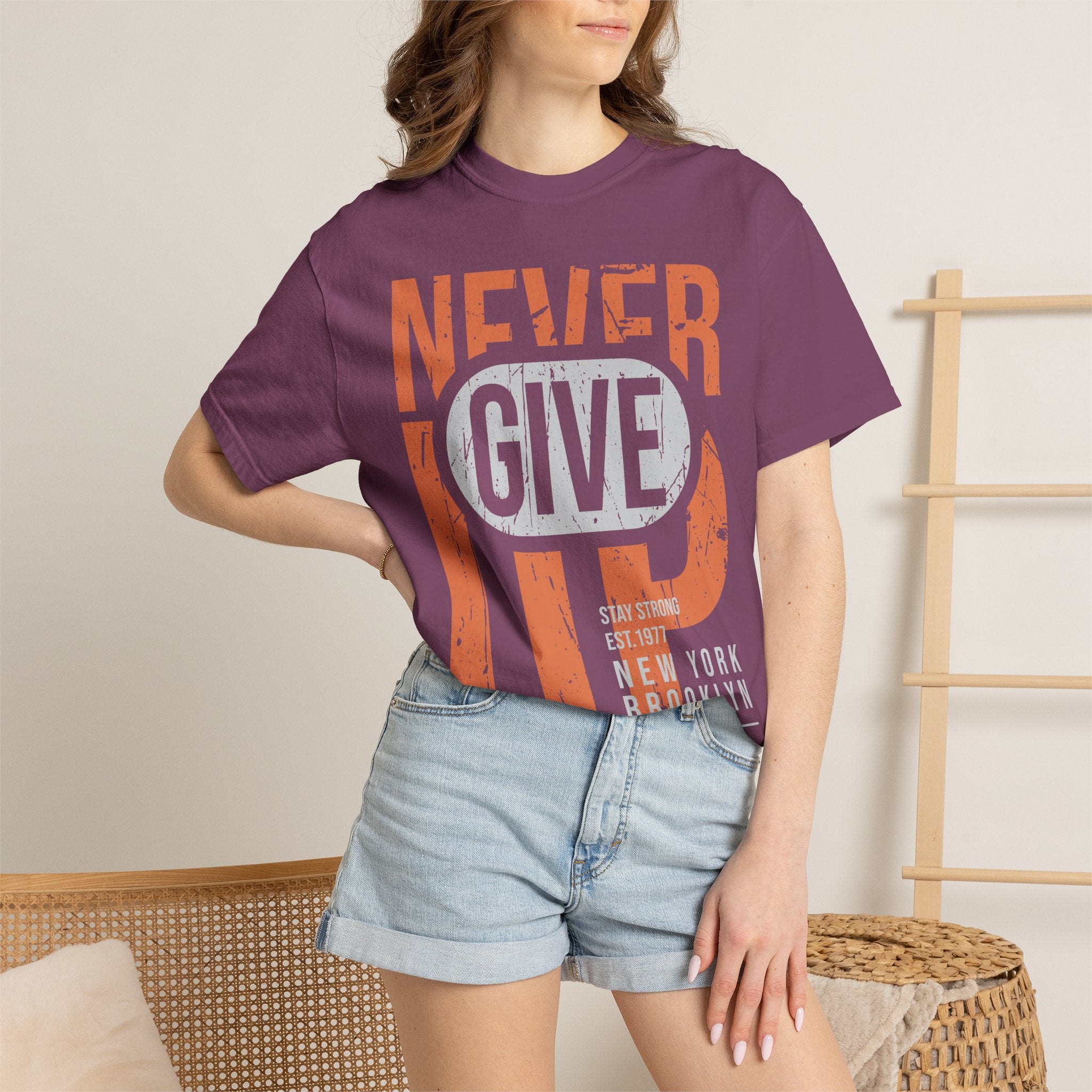 Never Give Up T-Shirt — Motivational Vintage Graphic Tee