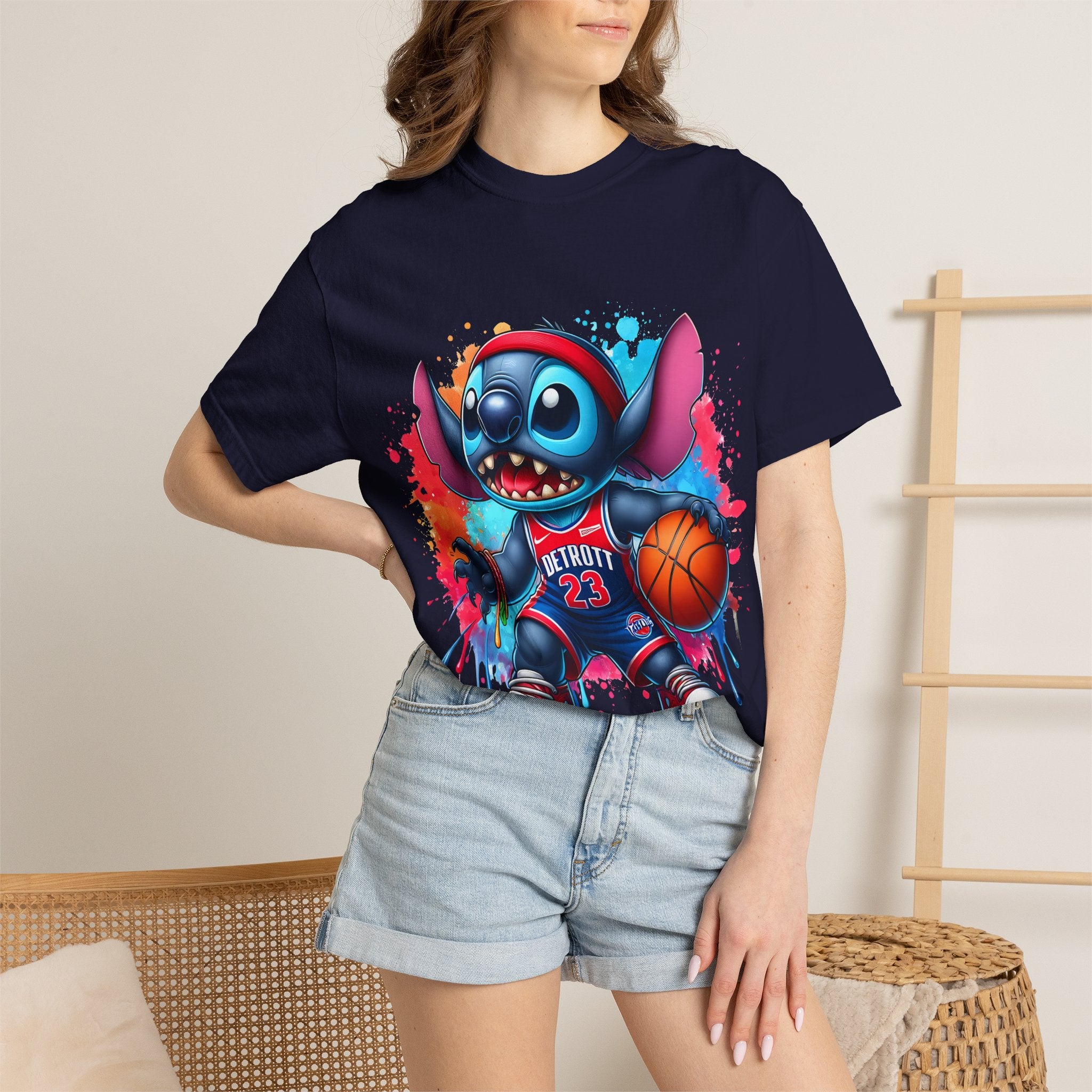 Basketball Stitch T-Shirt — Cute Cartoon Player Graphic Tee