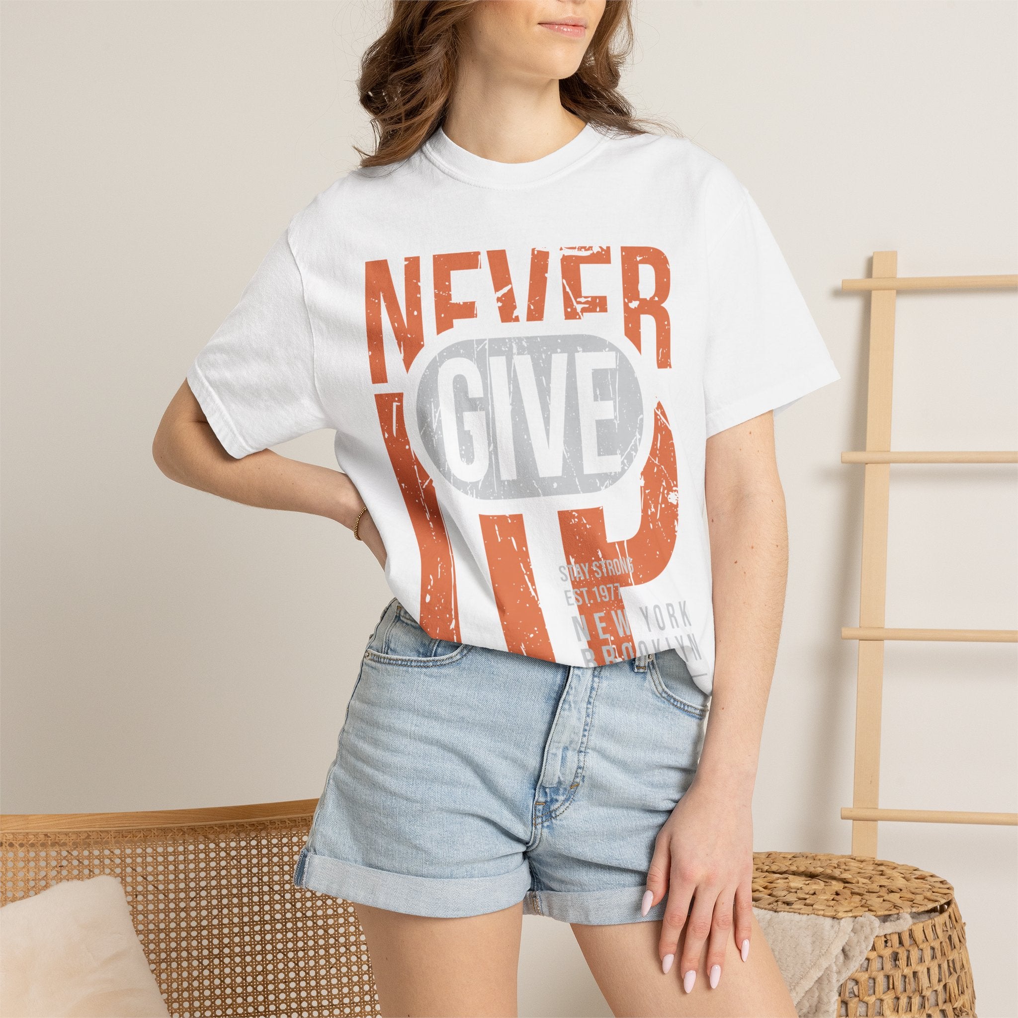 Never Give Up T-Shirt — Motivational Vintage Graphic Tee