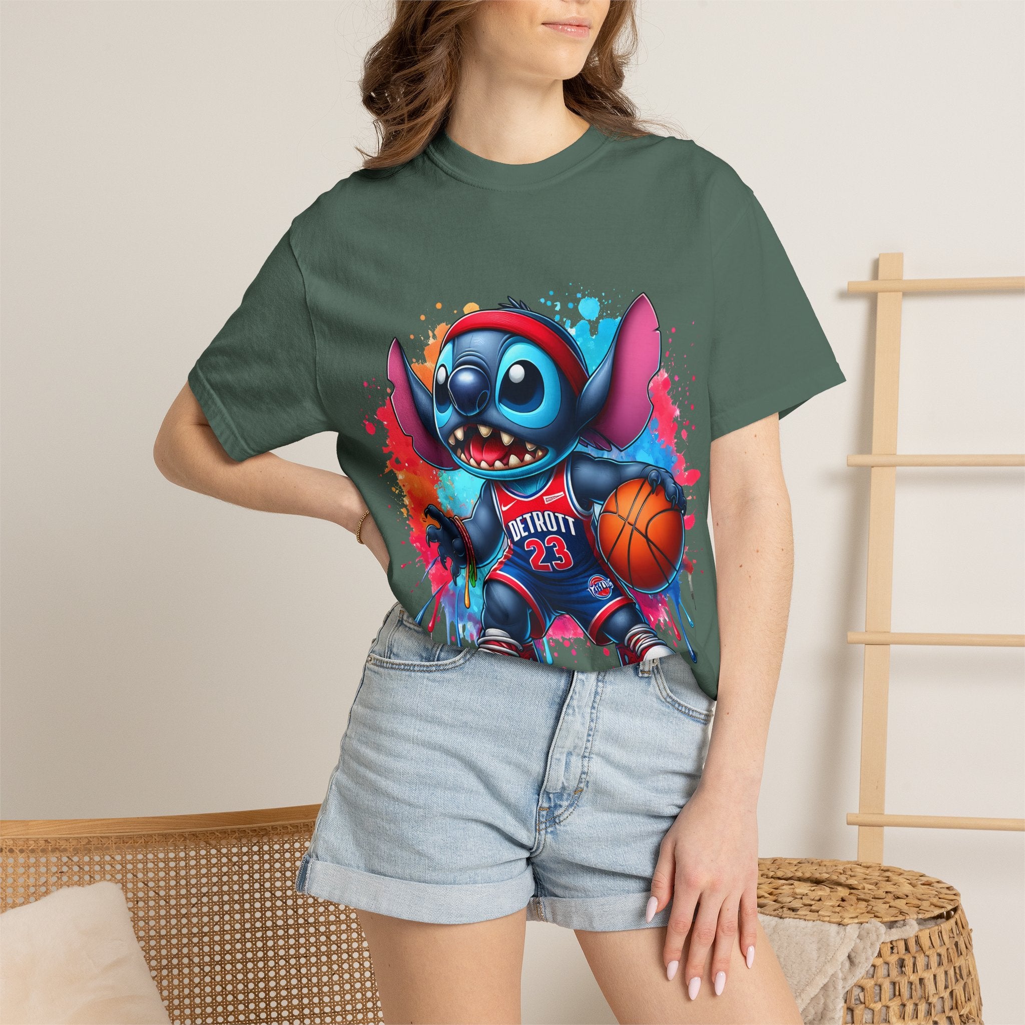 Basketball Stitch T-Shirt — Cute Cartoon Player Graphic Tee