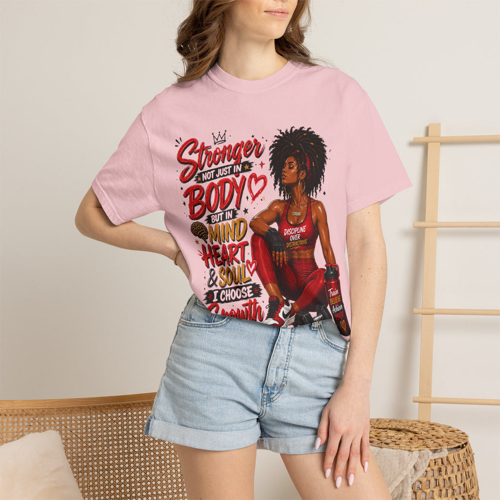 Empowered Fitness Tee — “Stronger Not Just in Body” Motivational Workout T-Shirt