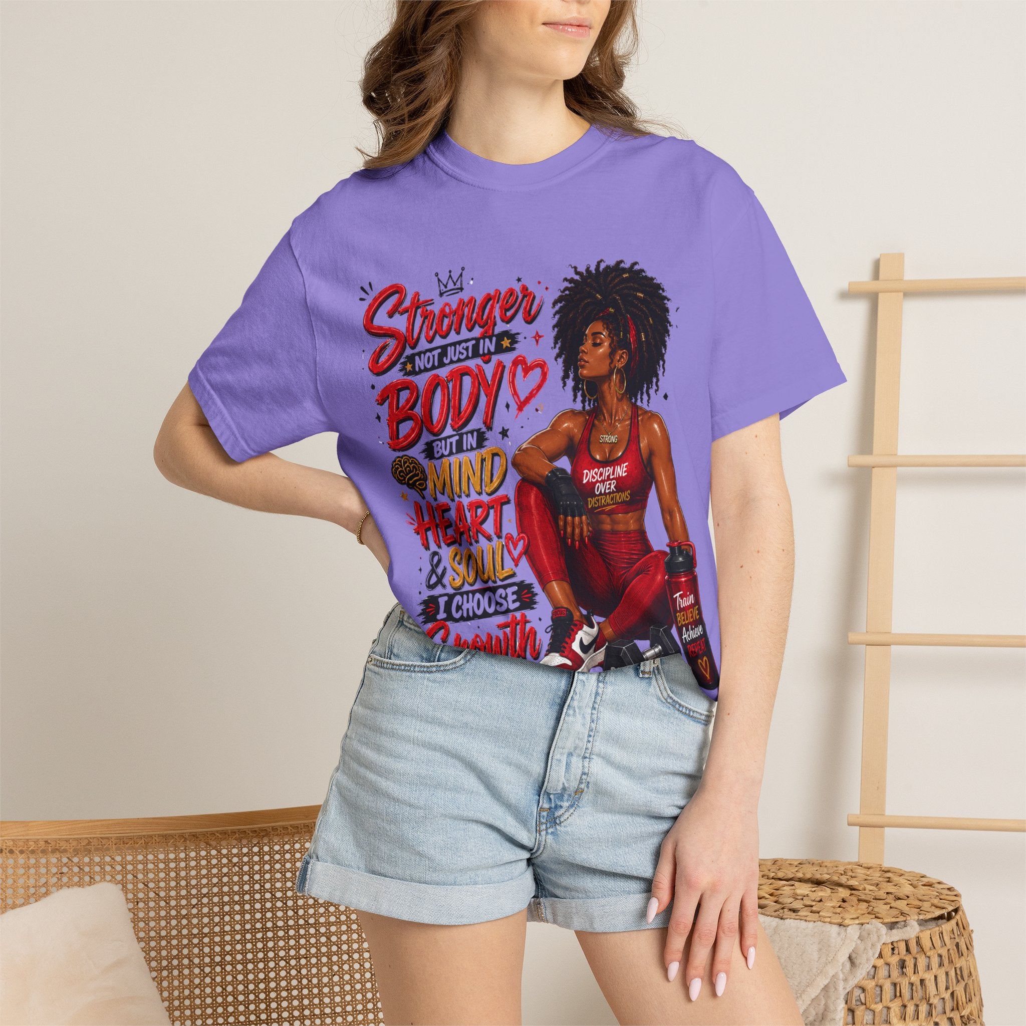 Empowered Fitness Tee — “Stronger Not Just in Body” Motivational Workout T-Shirt