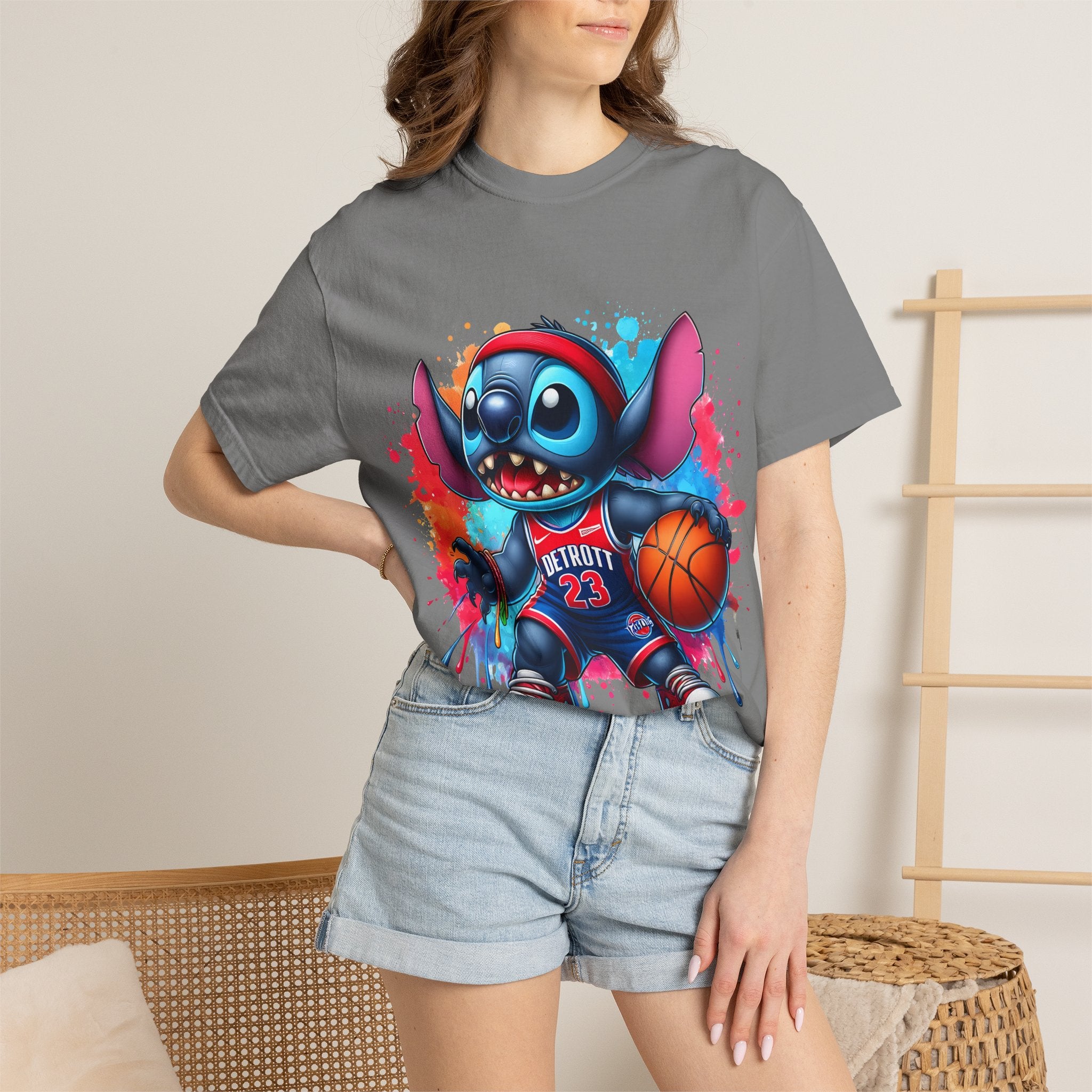 Basketball Stitch T-Shirt — Cute Cartoon Player Graphic Tee
