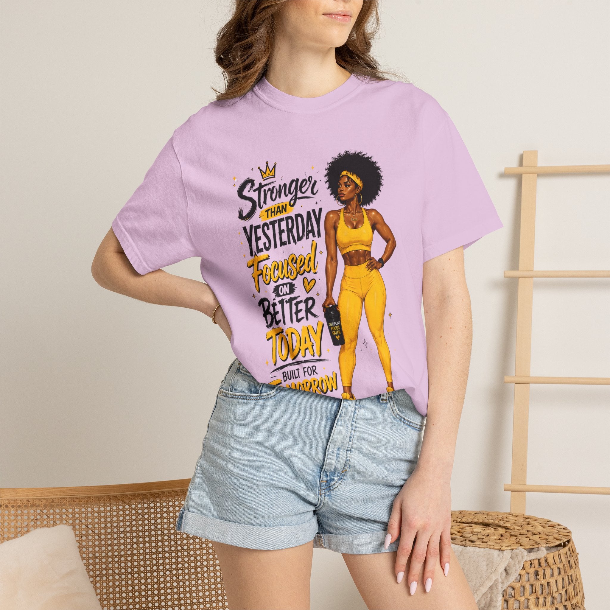 T-Shirt — “Stronger Than Yesterday Focused on Better Today” Inspirational Fitness Tee