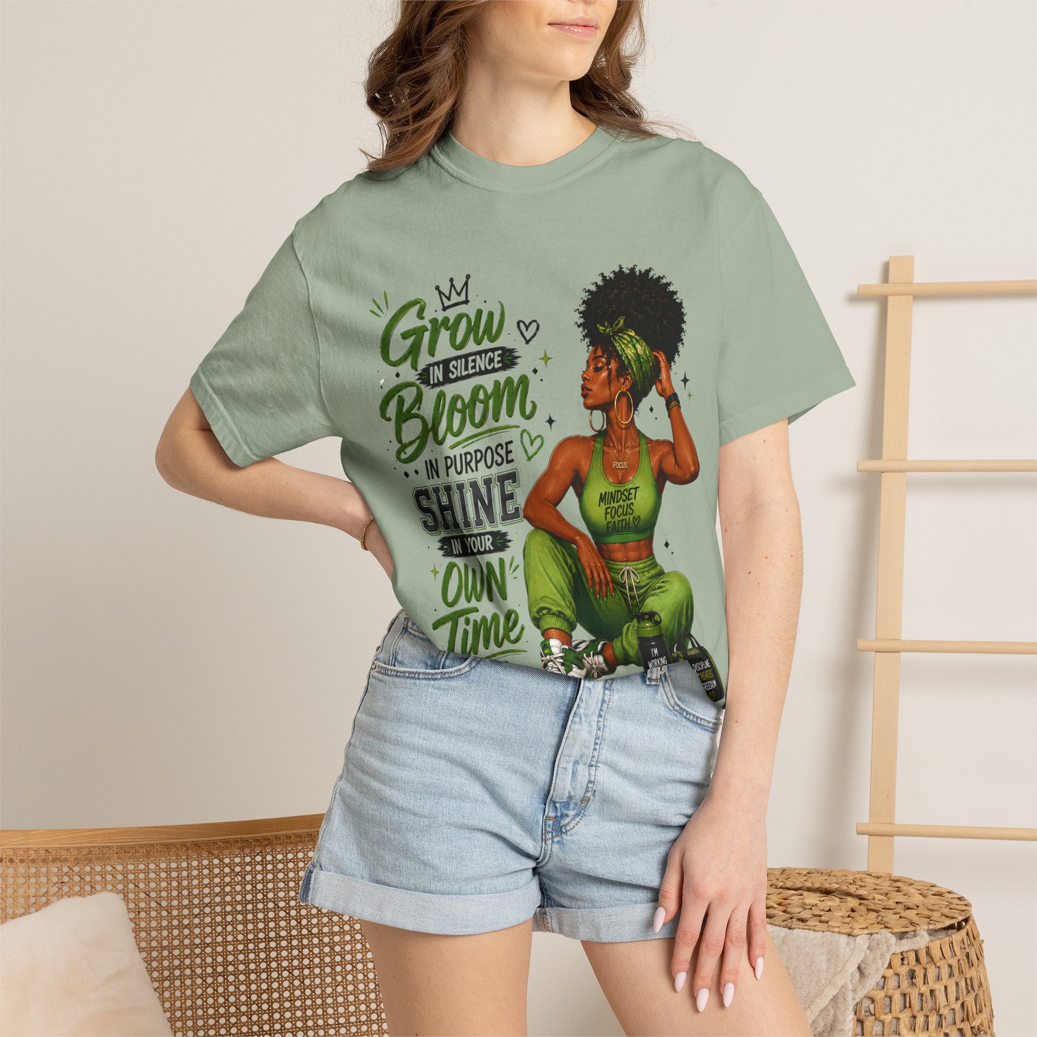 Grow in Silence Bloom Graphic T-Shirt — Inspirational Afrocentric Women’s Tee