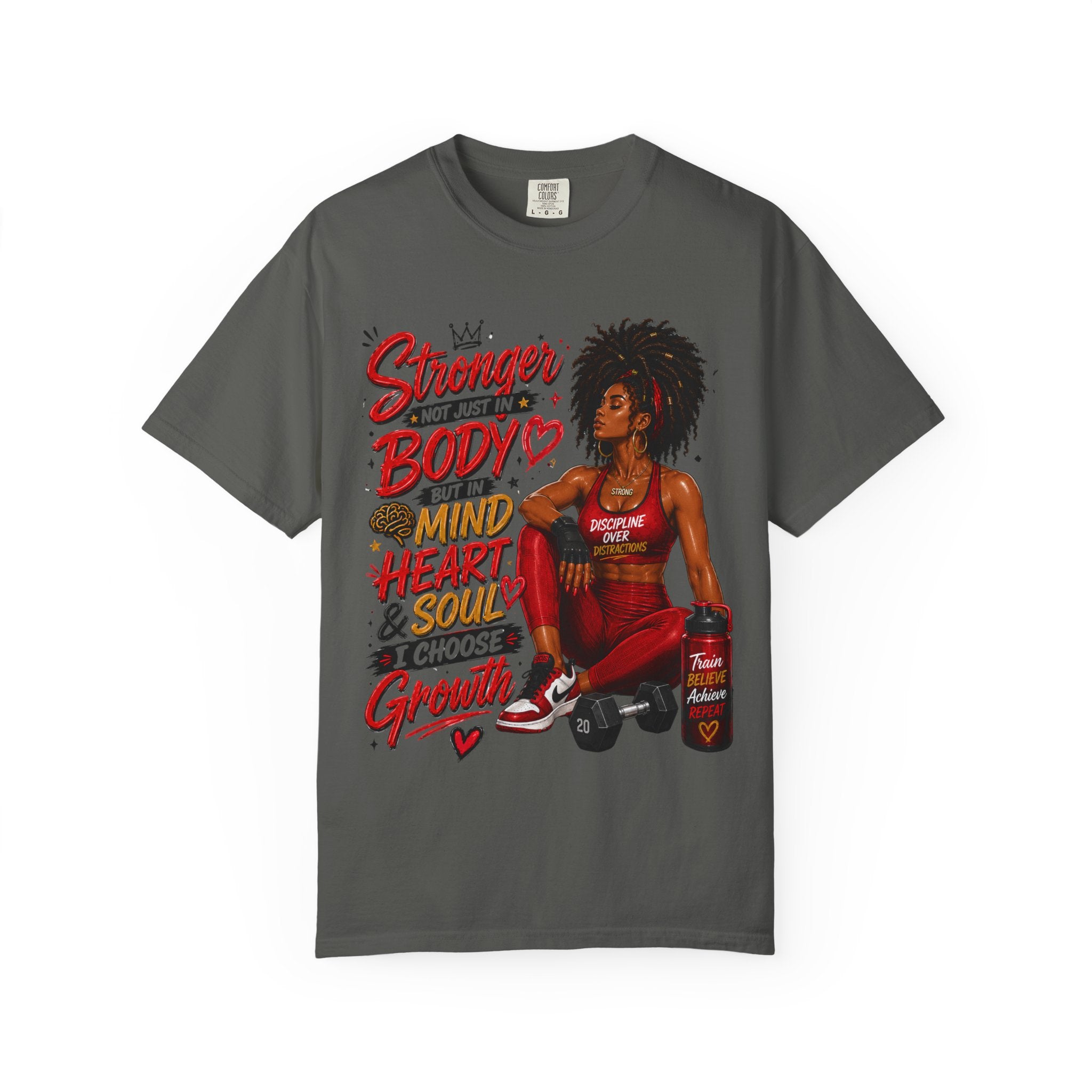 Empowered Fitness Tee — “Stronger Not Just in Body” Motivational Workout T-Shirt