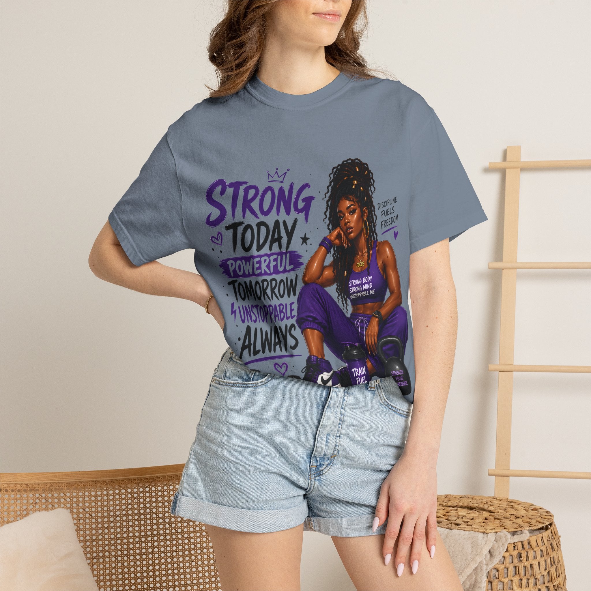 Strong Today, Powerful Tomorrow T-Shirt — Motivational Fitness Graphic Tee