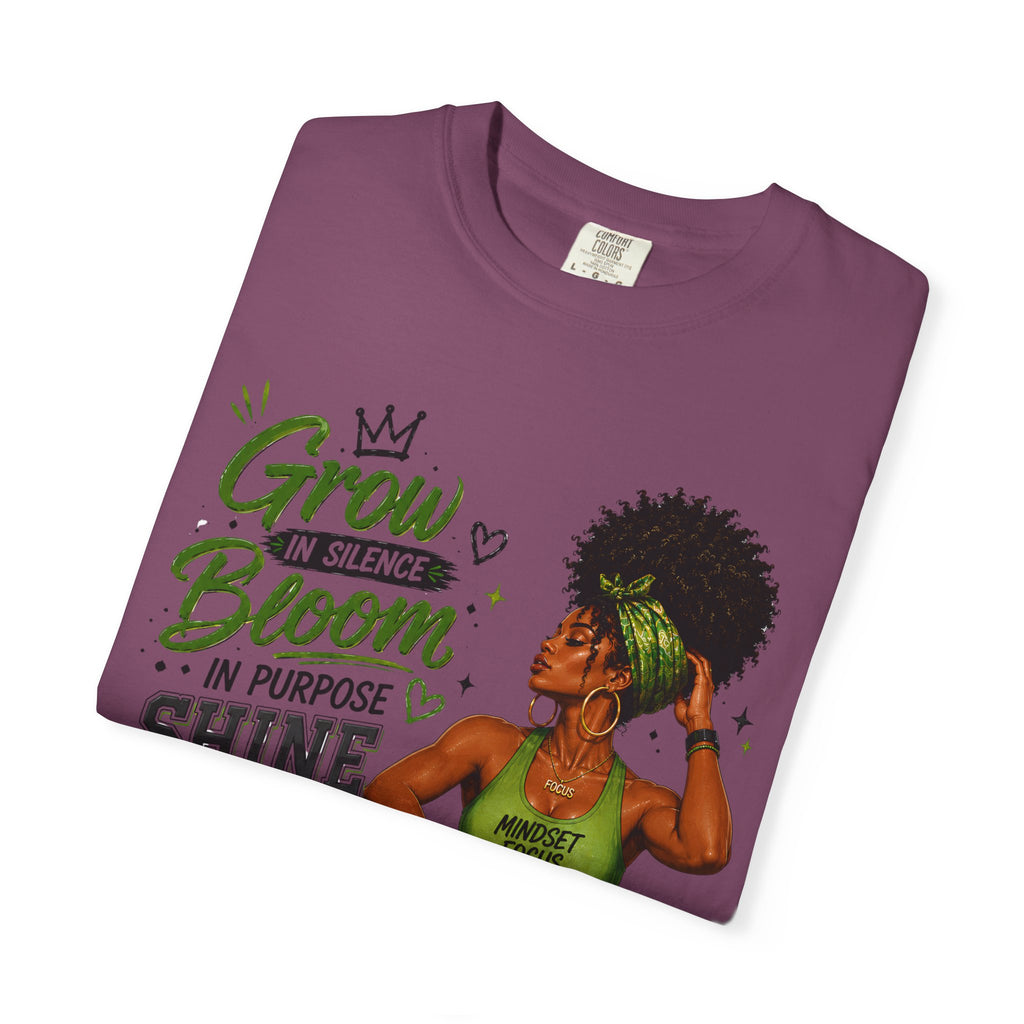 Grow in Silence Bloom Graphic T-Shirt — Inspirational Afrocentric Women’s Tee