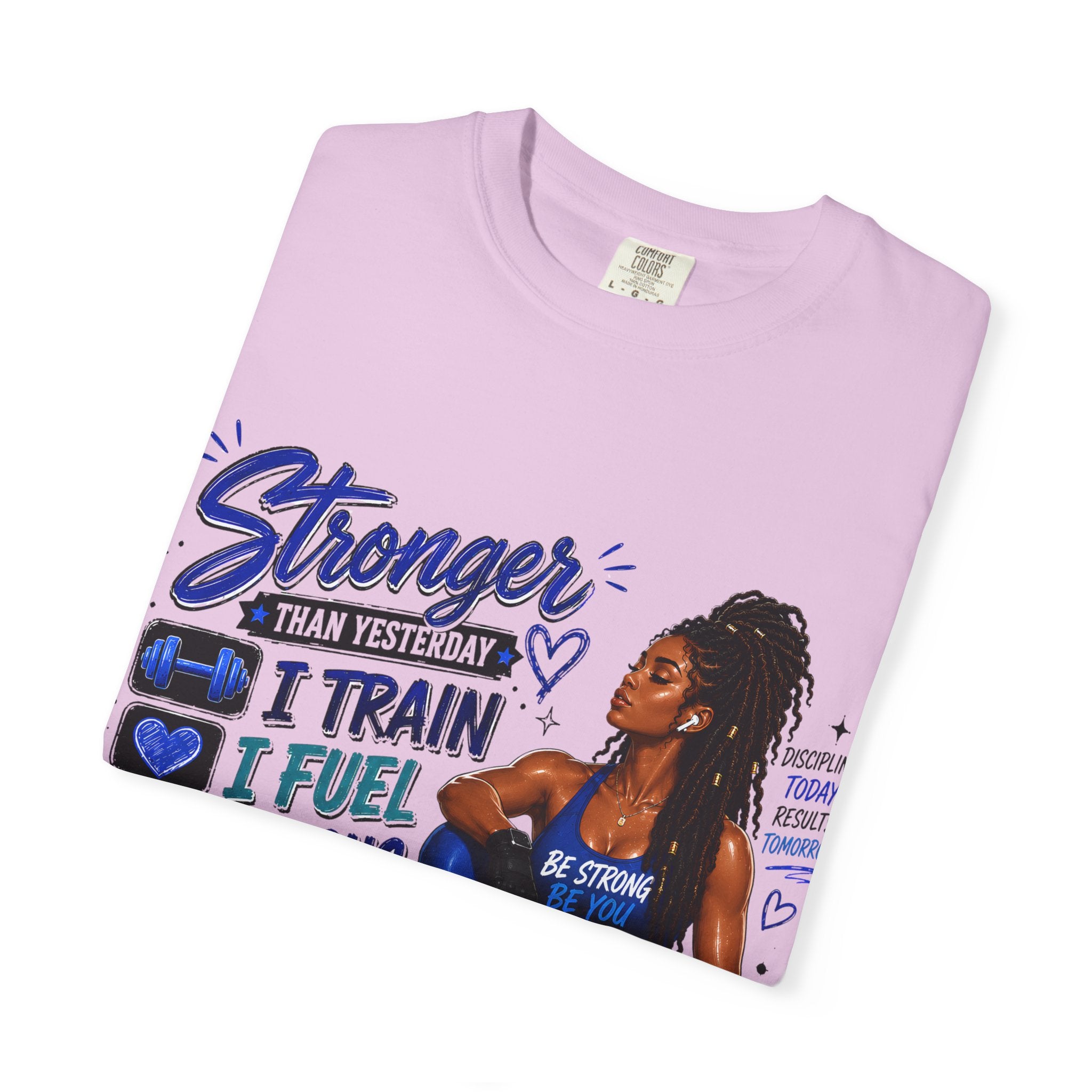 Stronger Than Yesterday Motivational Fitness Tee — I Train, I Fuel, I Focus