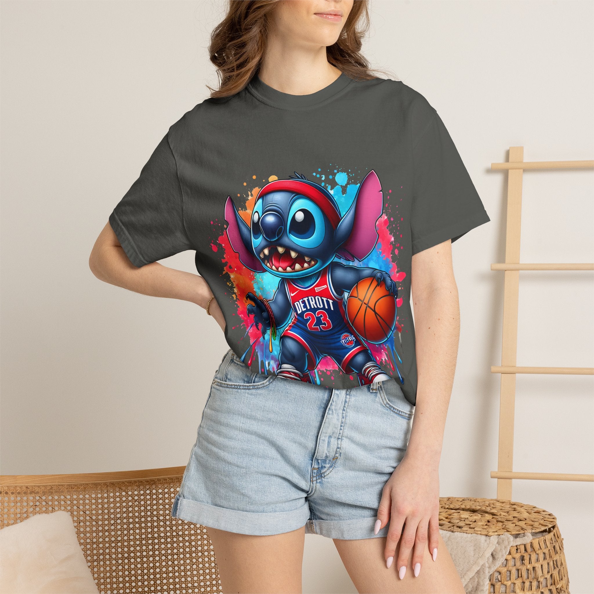 Basketball Stitch T-Shirt — Cute Cartoon Player Graphic Tee