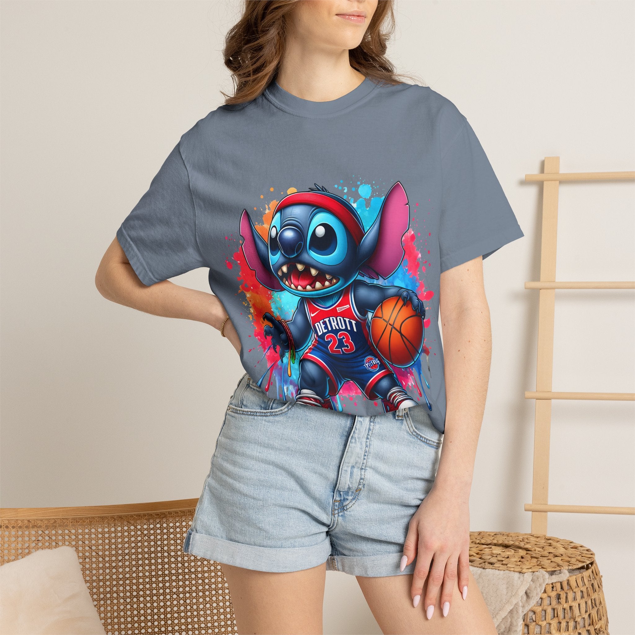 Basketball Stitch T-Shirt — Cute Cartoon Player Graphic Tee