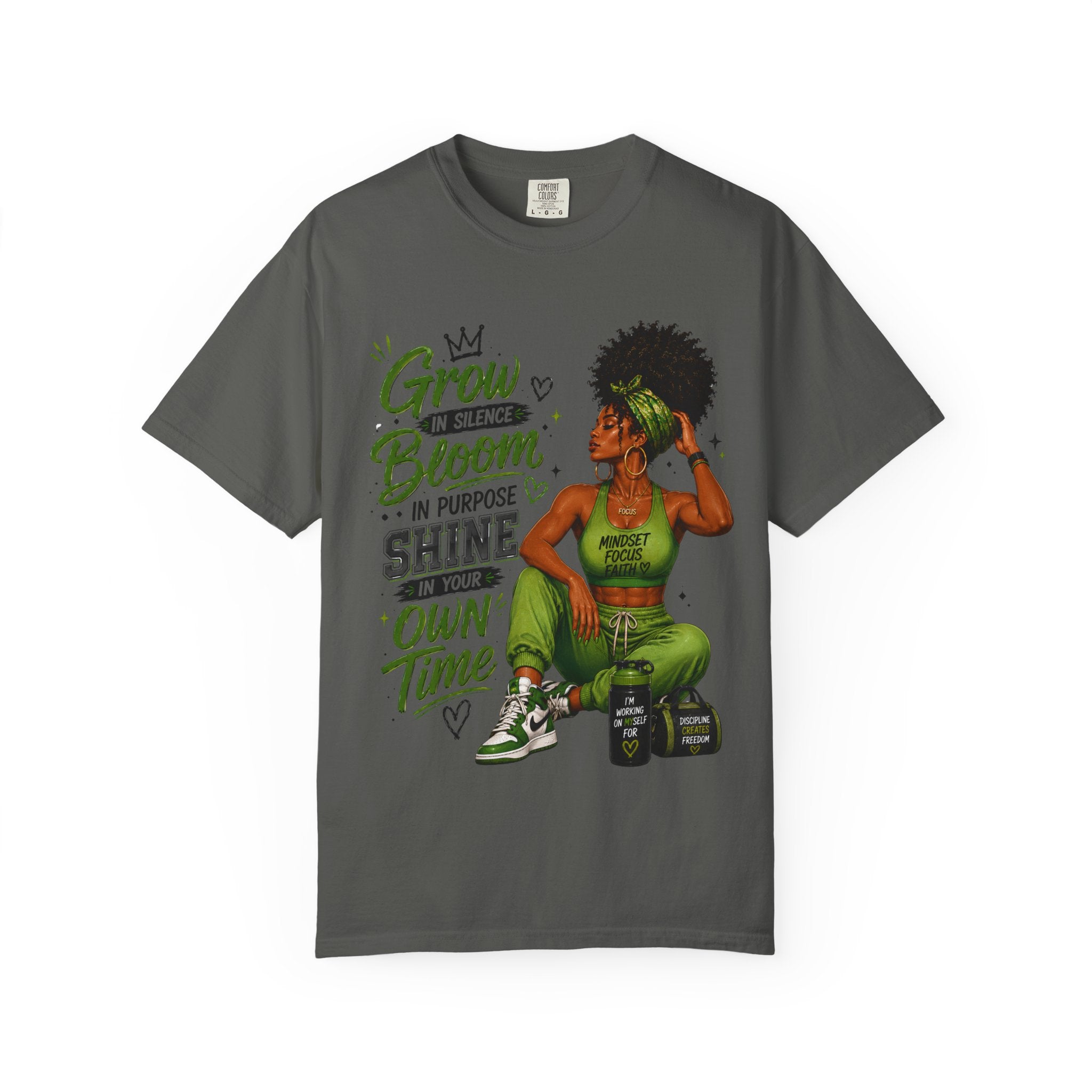 Grow in Silence Bloom Graphic T-Shirt — Inspirational Afrocentric Women’s Tee