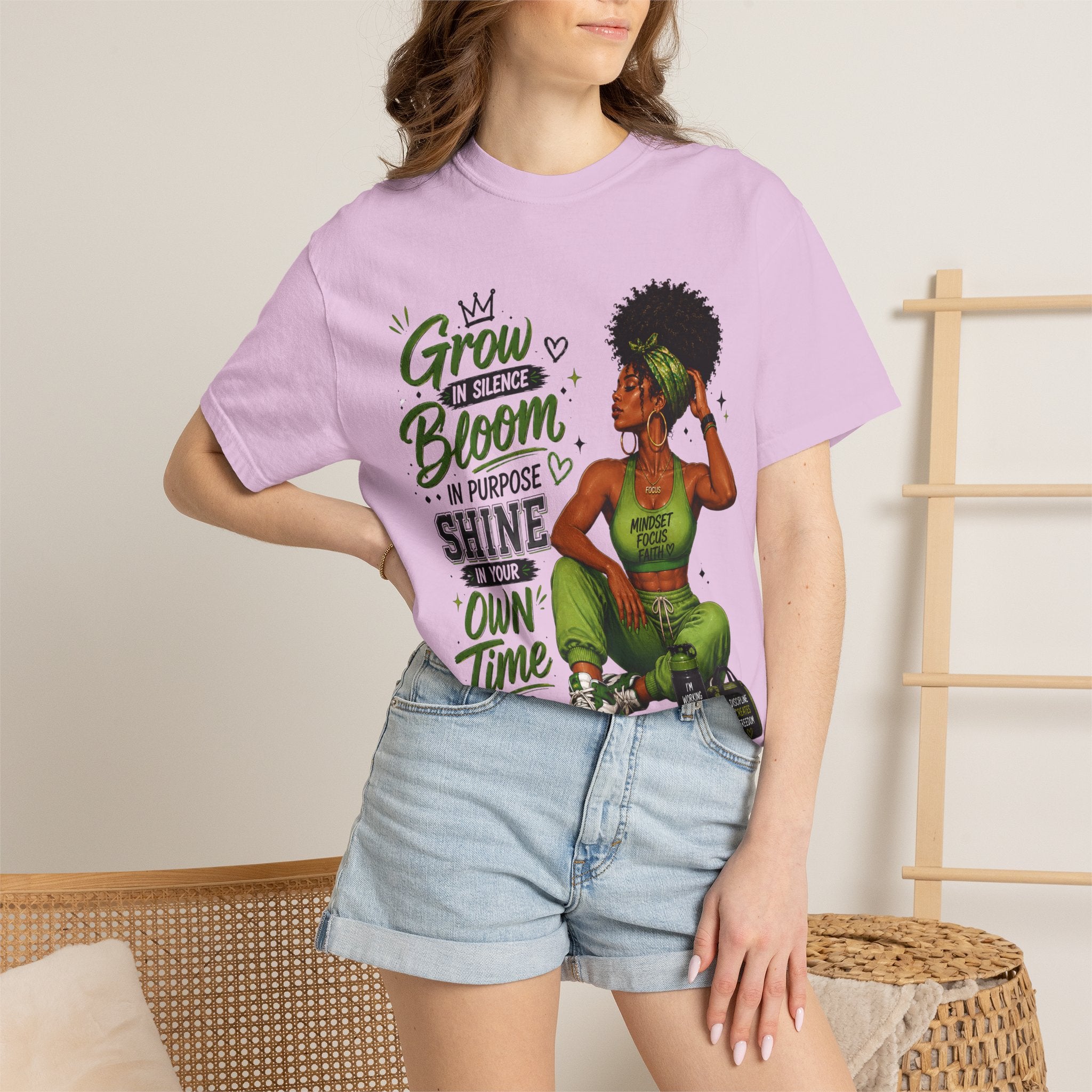 Grow in Silence Bloom Graphic T-Shirt — Inspirational Afrocentric Women’s Tee