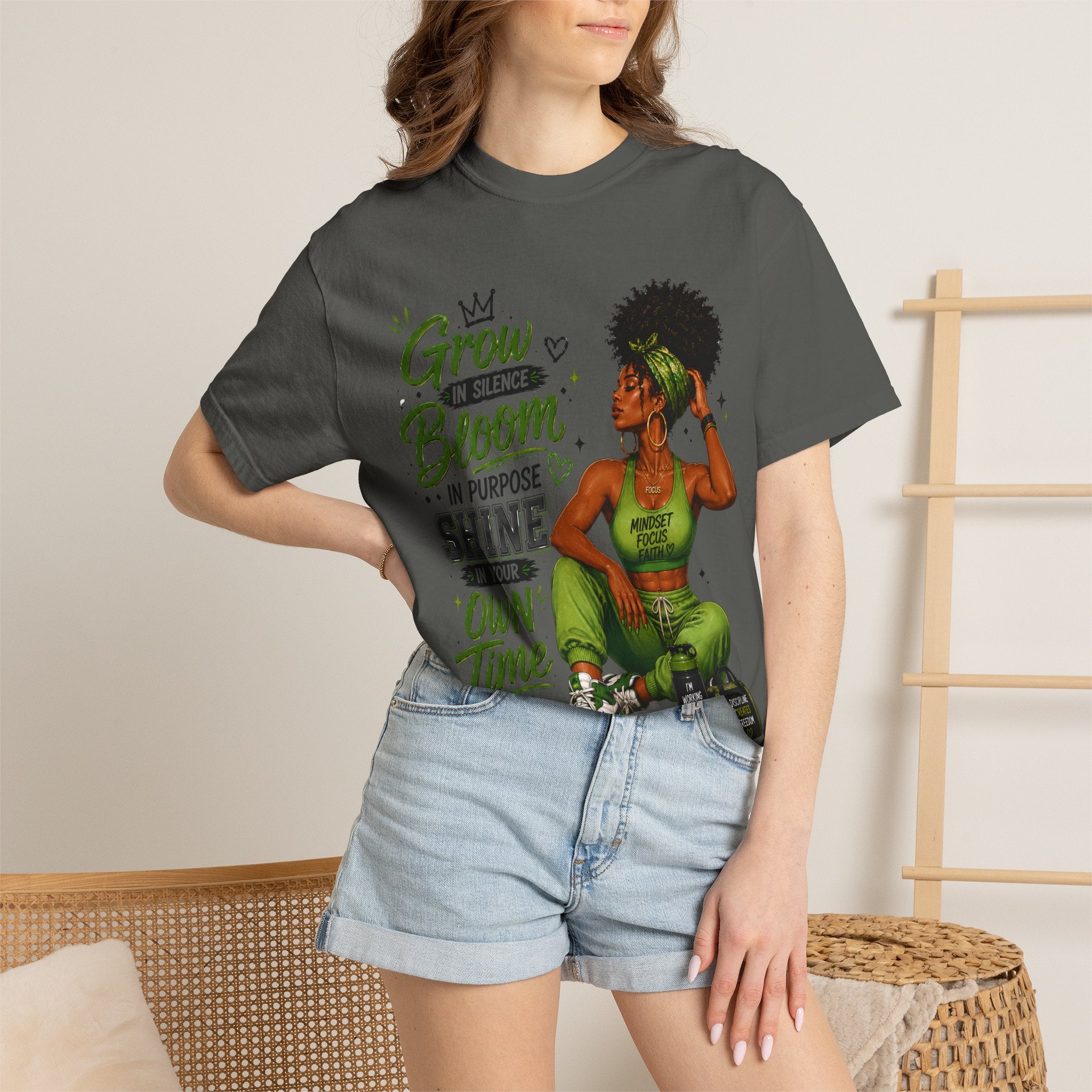 Grow in Silence Bloom Graphic T-Shirt — Inspirational Afrocentric Women’s Tee