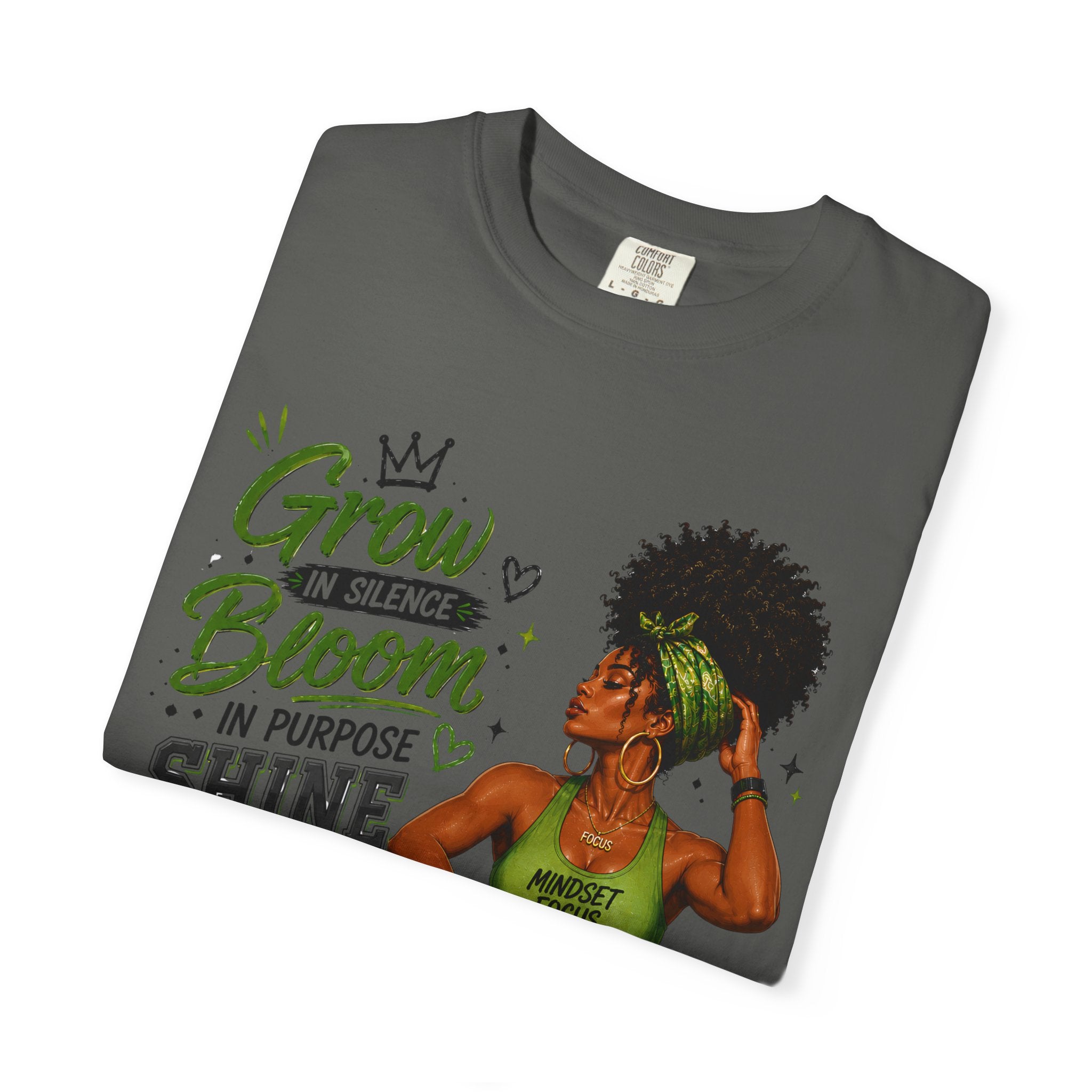 Grow in Silence Bloom Graphic T-Shirt — Inspirational Afrocentric Women’s Tee