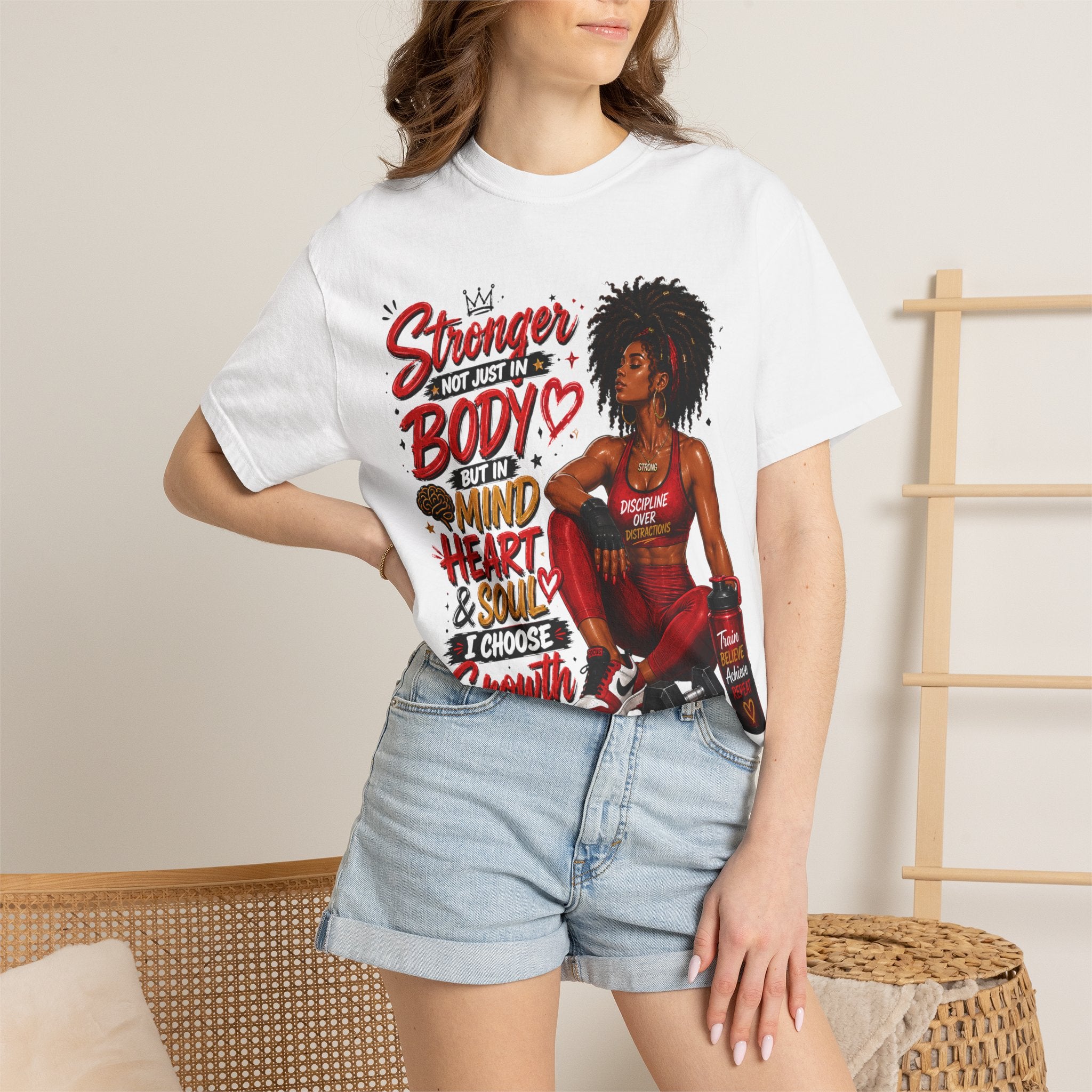 Empowered Fitness Tee — “Stronger Not Just in Body” Motivational Workout T-Shirt
