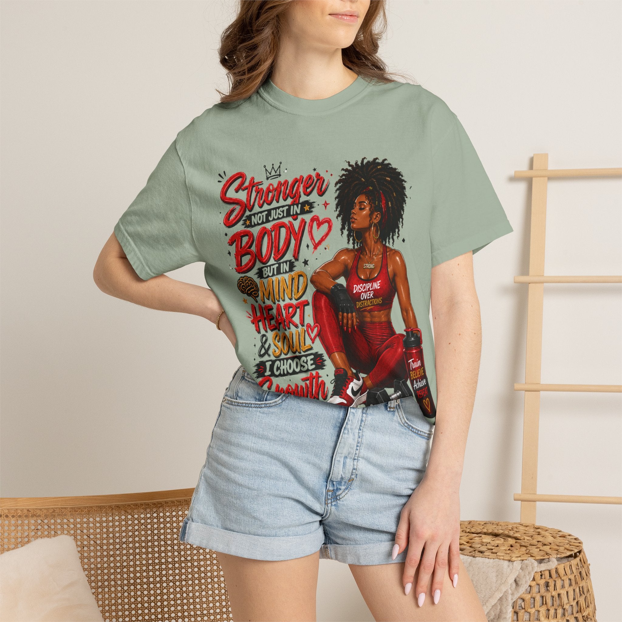 Empowered Fitness Tee — “Stronger Not Just in Body” Motivational Workout T-Shirt