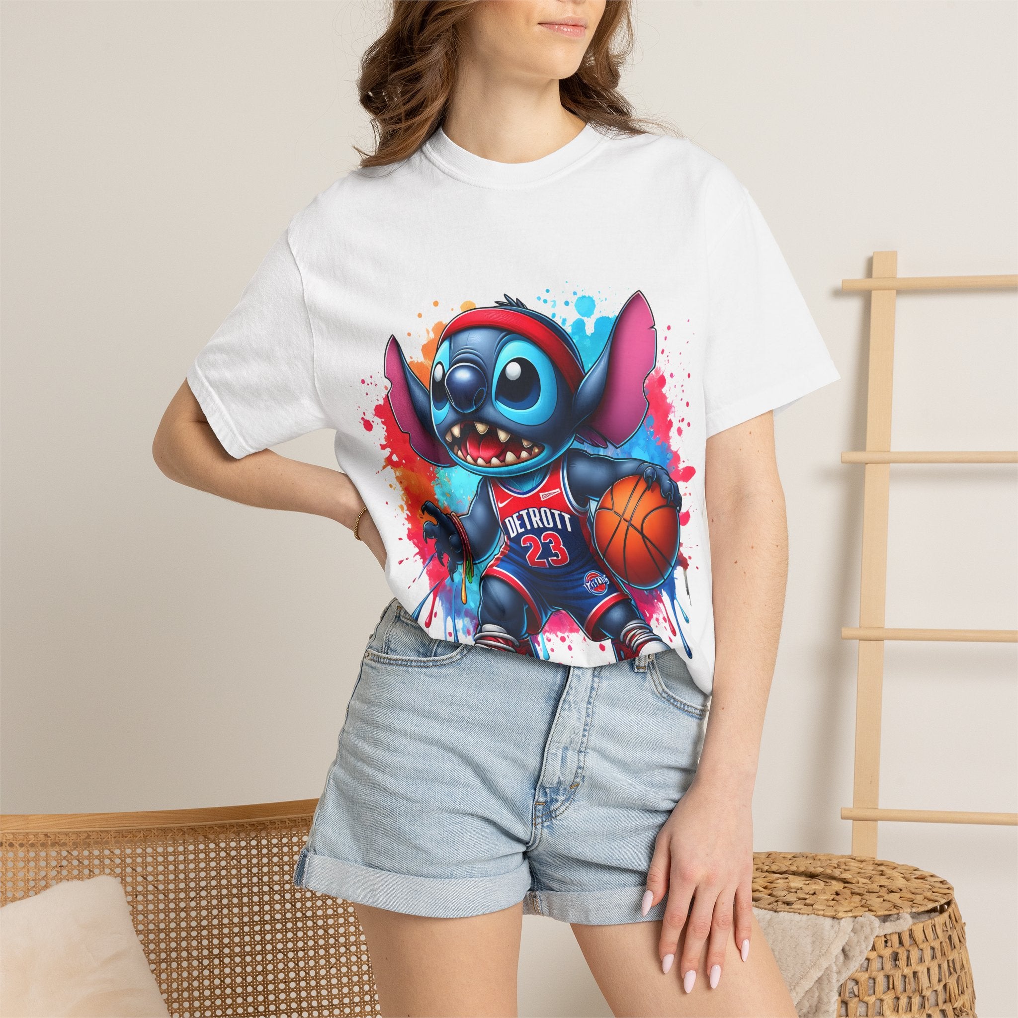 Basketball Stitch T-Shirt — Cute Cartoon Player Graphic Tee