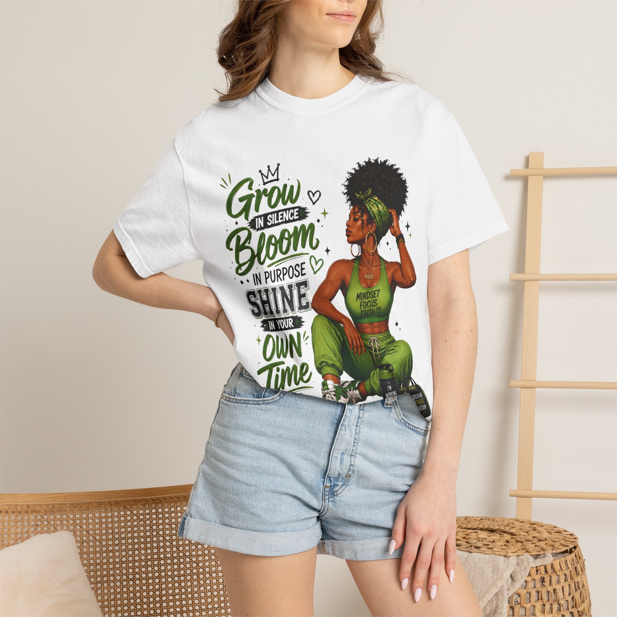 Grow in Silence Bloom Graphic T-Shirt — Inspirational Afrocentric Women’s Tee