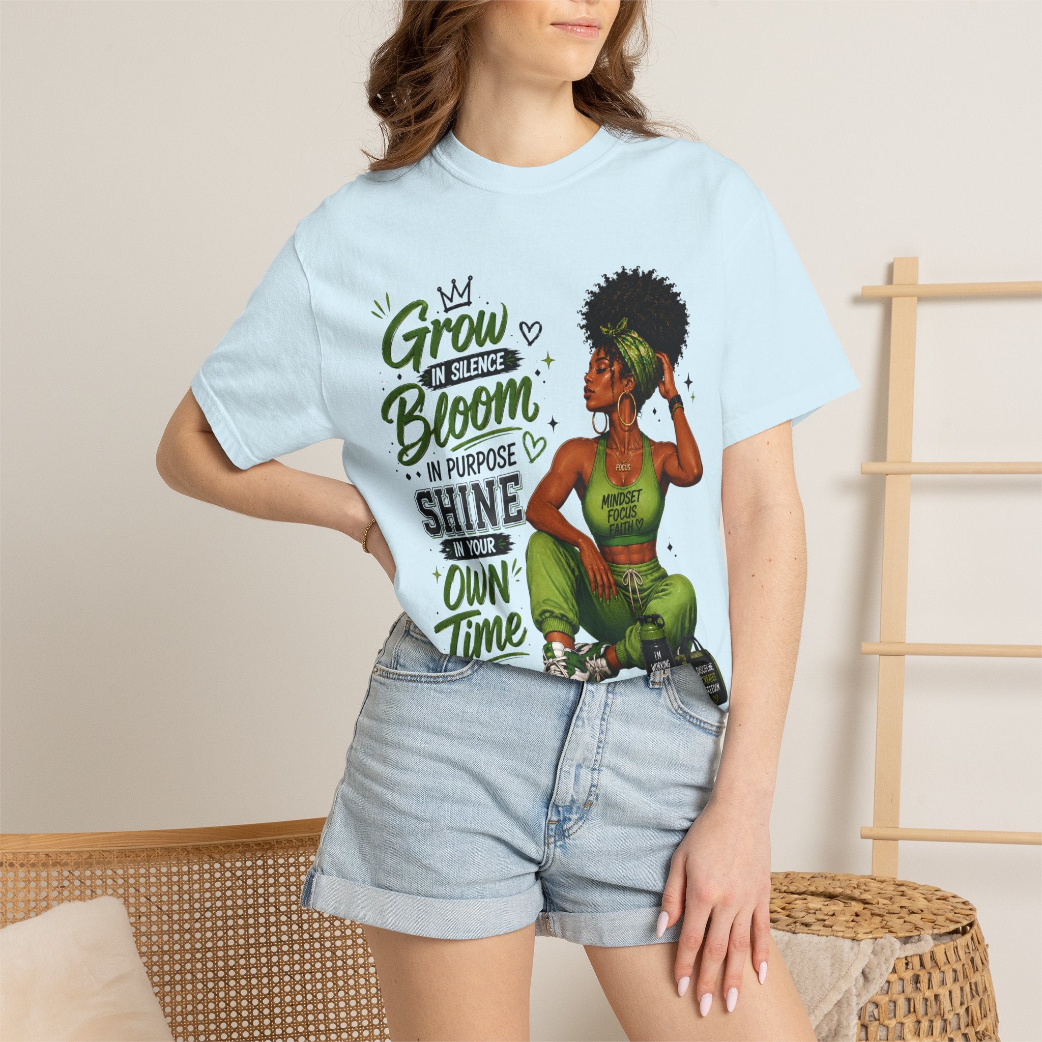 Grow in Silence Bloom Graphic T-Shirt — Inspirational Afrocentric Women’s Tee