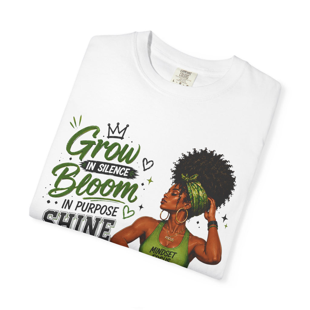 Grow in Silence Bloom Graphic T-Shirt — Inspirational Afrocentric Women’s Tee