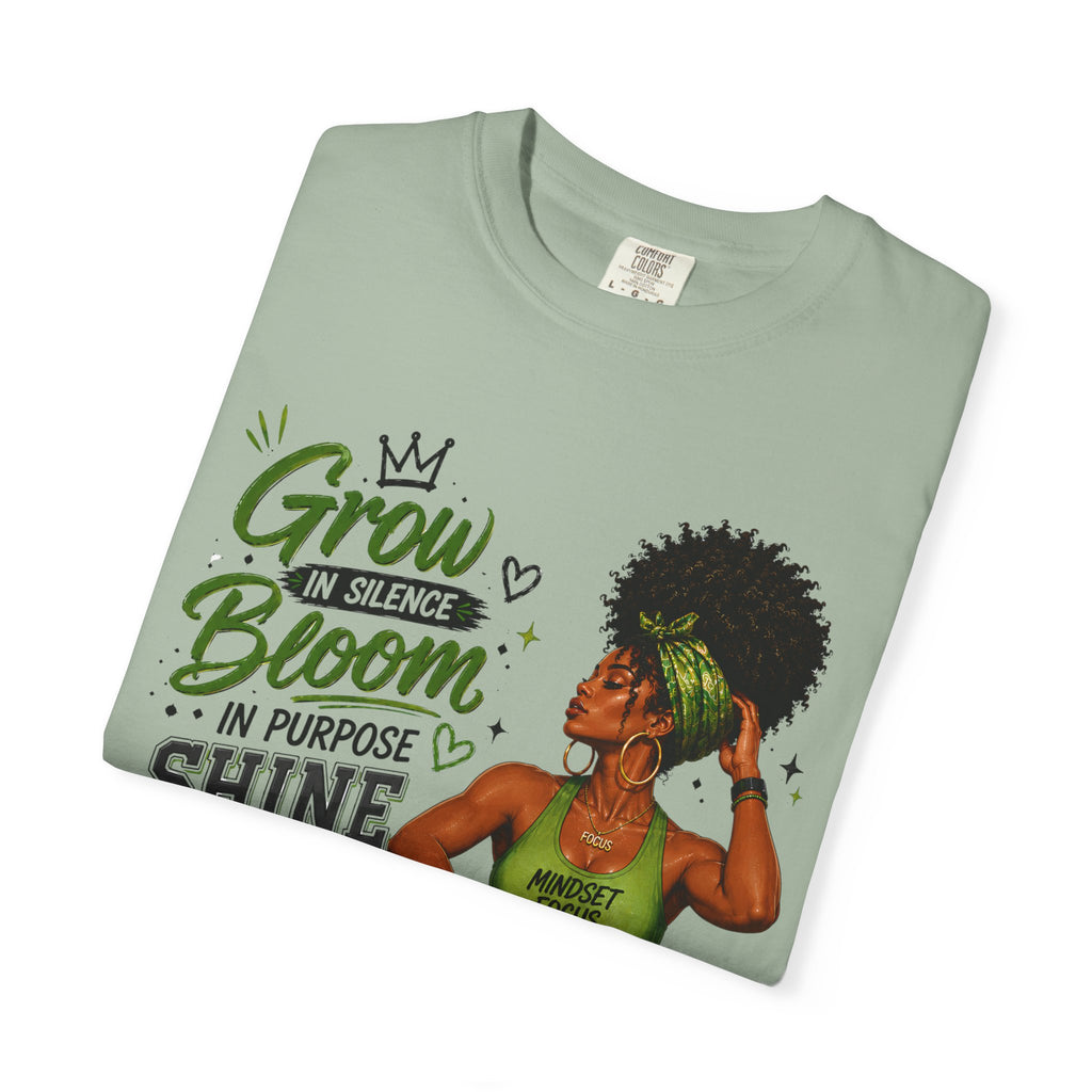 Grow in Silence Bloom Graphic T-Shirt — Inspirational Afrocentric Women’s Tee