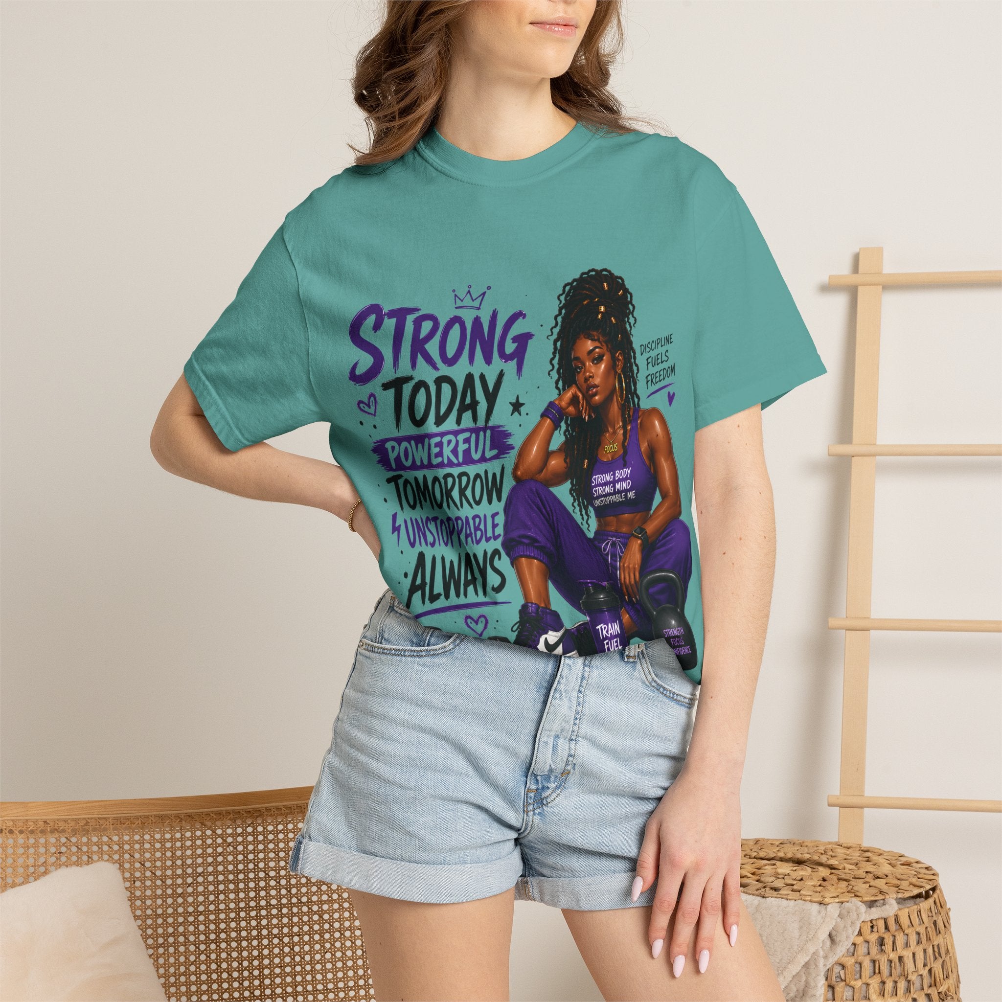 Strong Today, Powerful Tomorrow T-Shirt — Motivational Fitness Graphic Tee