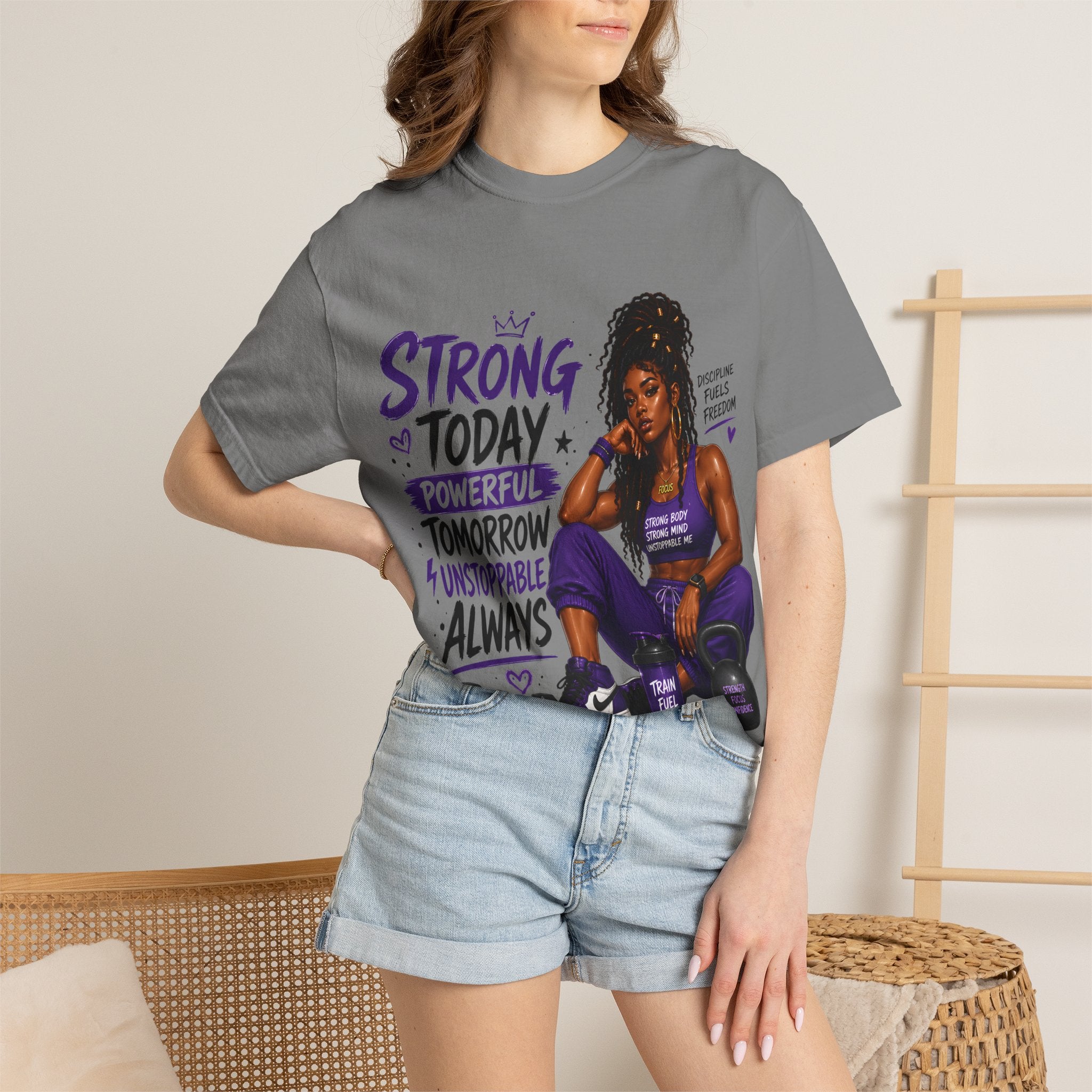 Strong Today, Powerful Tomorrow T-Shirt — Motivational Fitness Graphic Tee