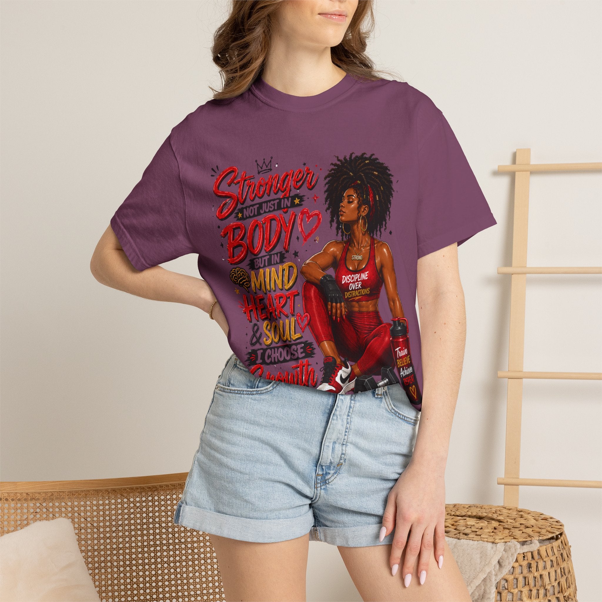 Empowered Fitness Tee — “Stronger Not Just in Body” Motivational Workout T-Shirt