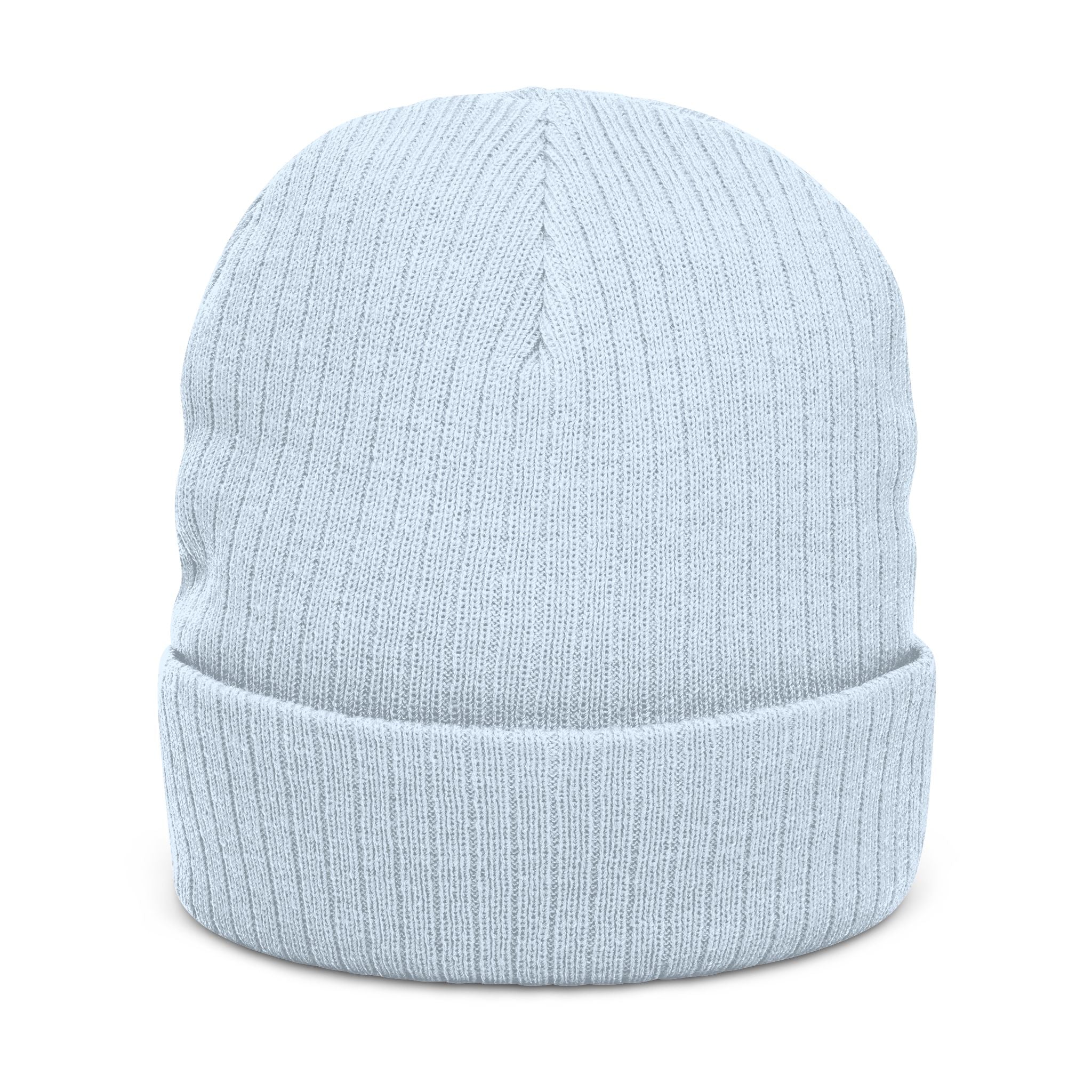 Embroidered Ribbed Beanie — 'CostWalk' Crown Logo Knit Hat