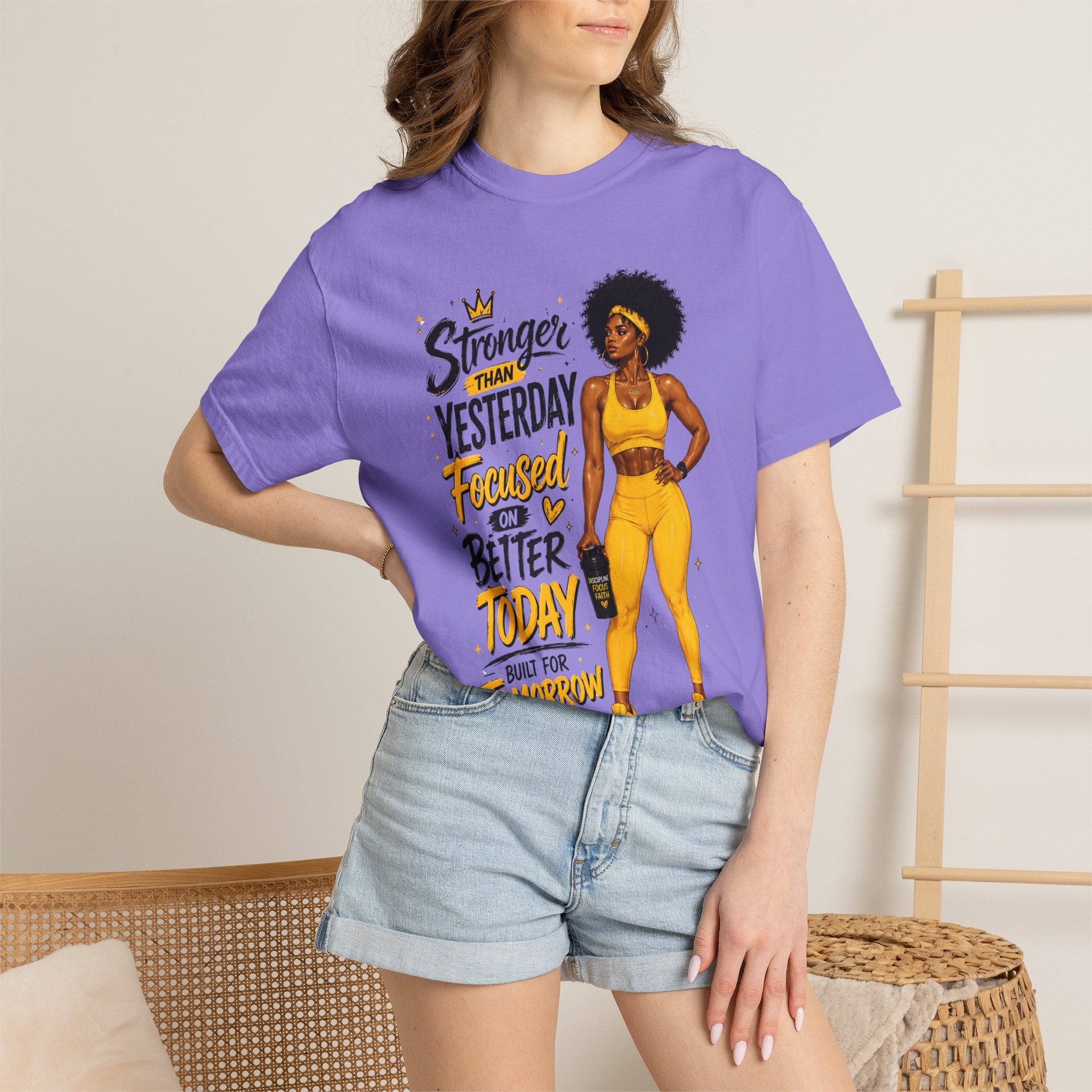 T-Shirt — “Stronger Than Yesterday Focused on Better Today” Inspirational Fitness Tee