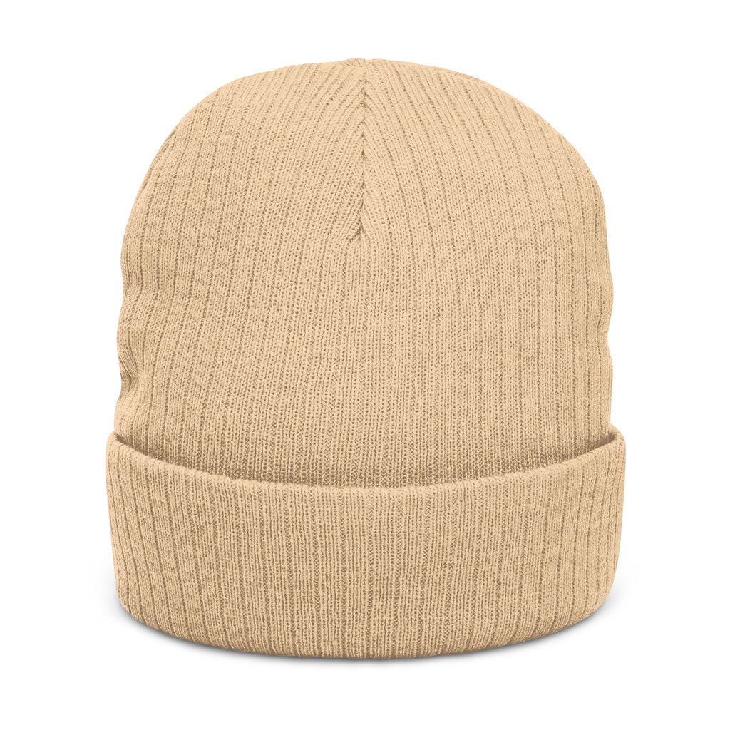 Embroidered Ribbed Beanie — 'CostWalk' Crown Logo Knit Hat