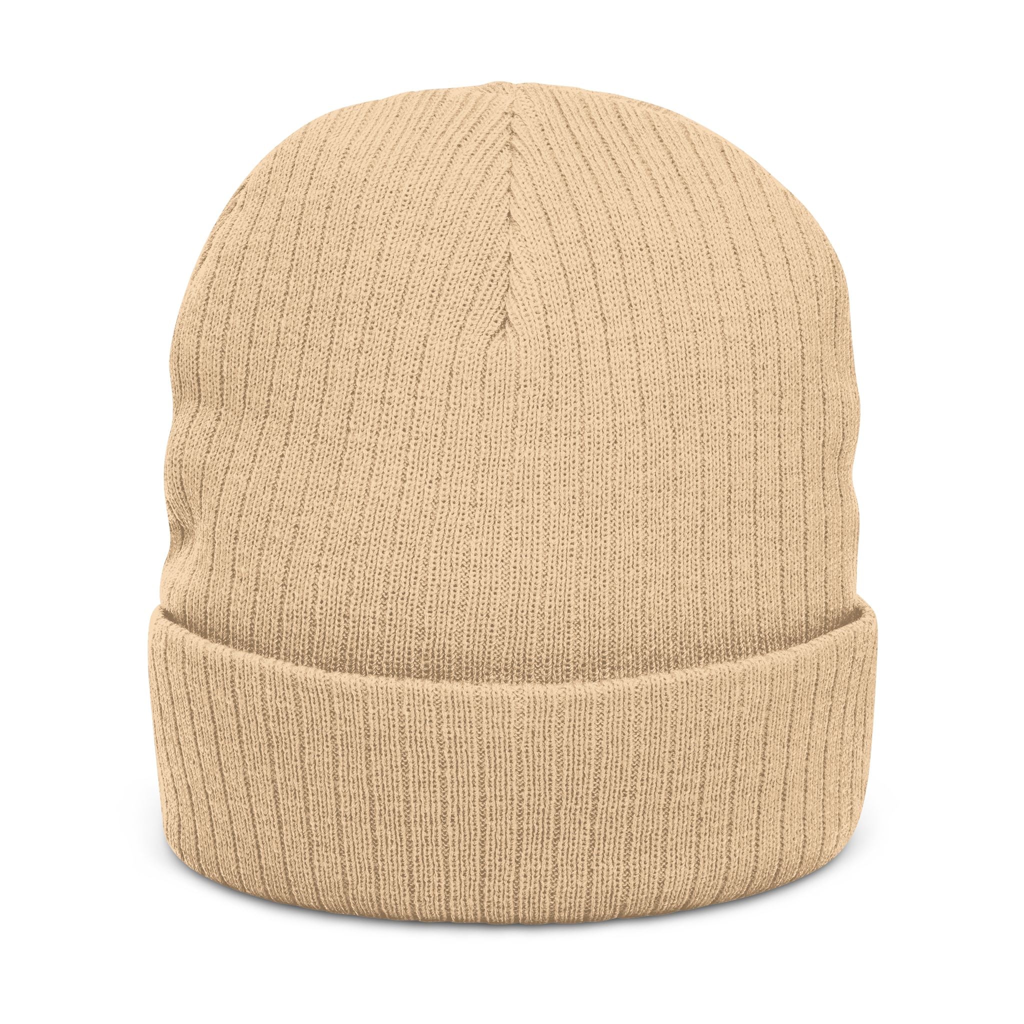 Embroidered Ribbed Beanie — 'CostWalk' Crown Logo Knit Hat