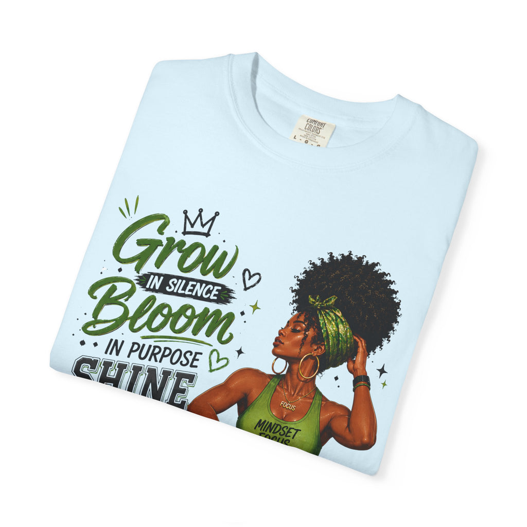 Grow in Silence Bloom Graphic T-Shirt — Inspirational Afrocentric Women’s Tee
