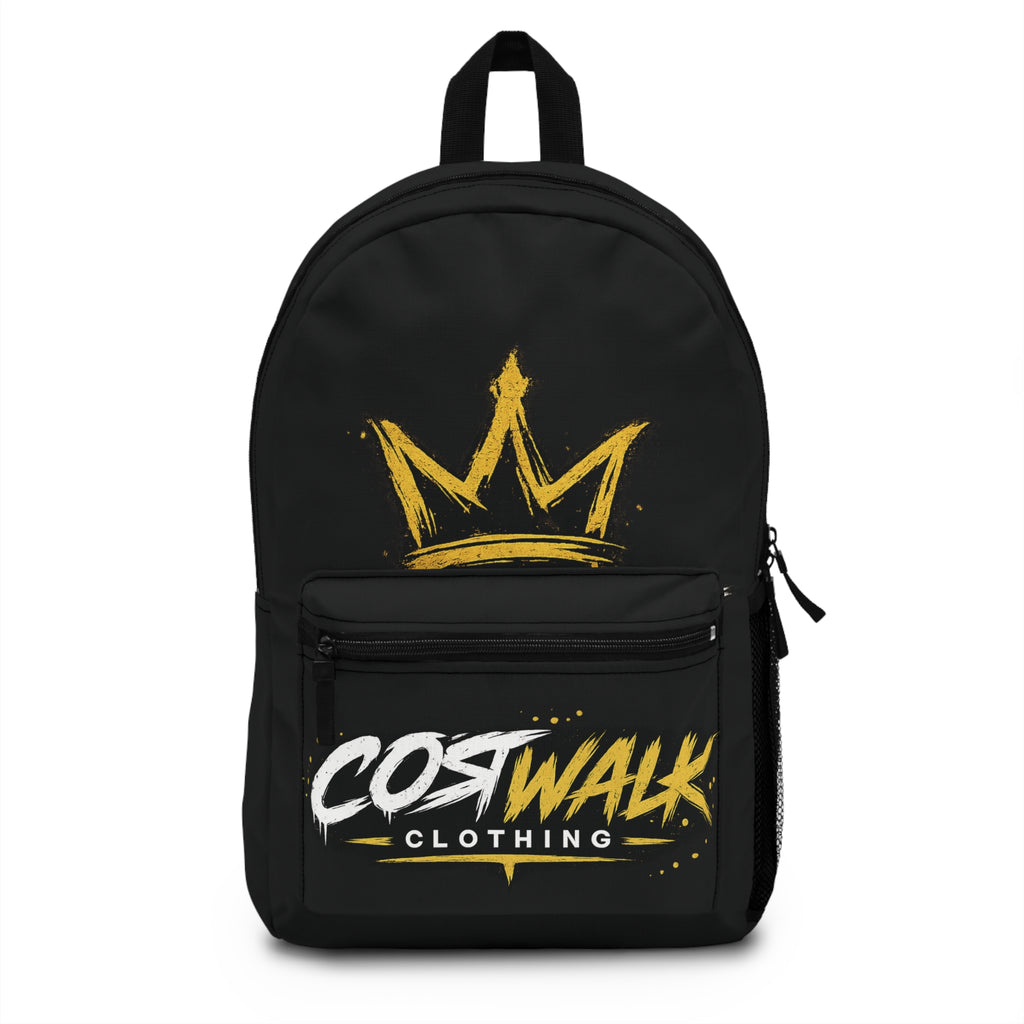 CostWalk Clothing Backpack — Streetwear Black Backpack with Gold Crown Logo