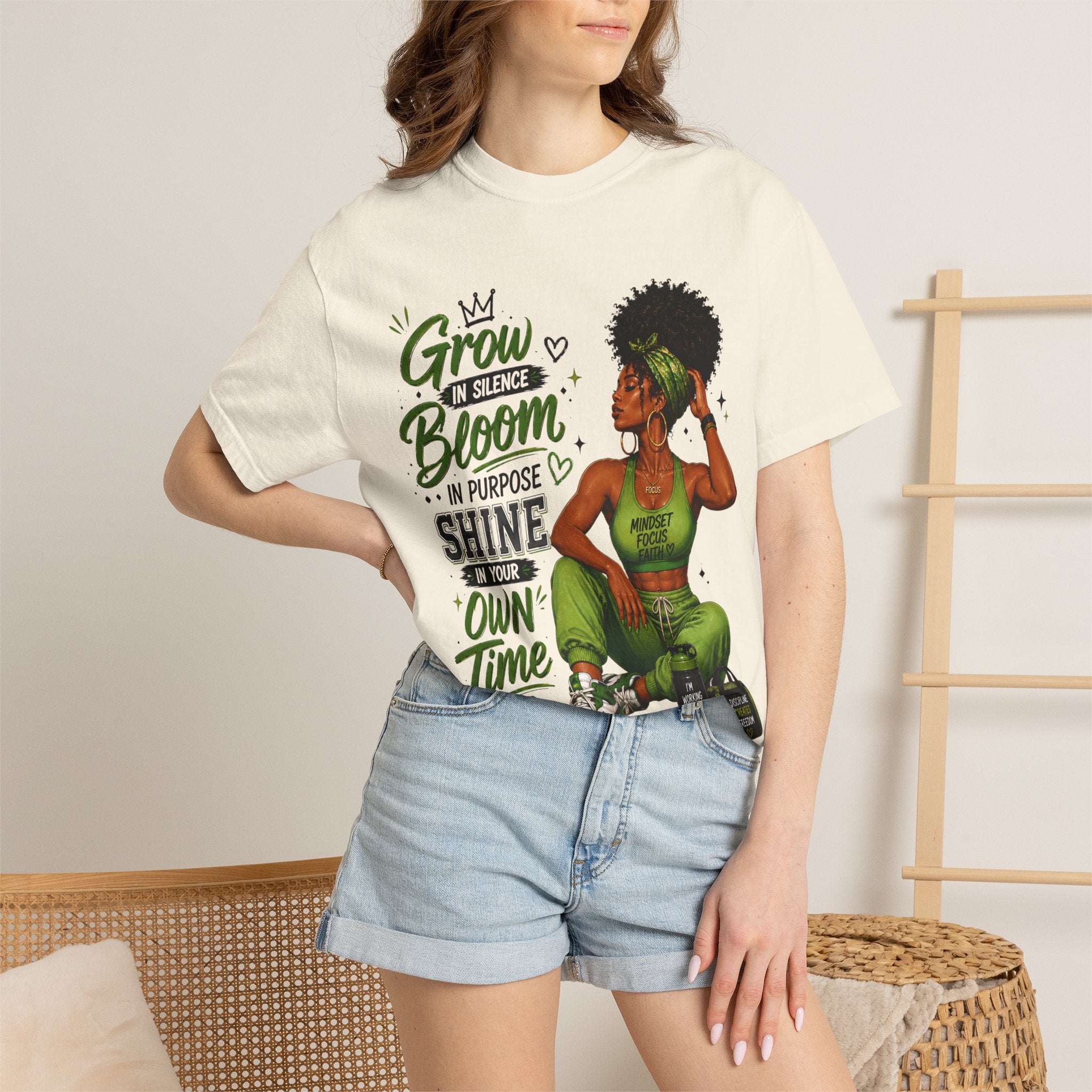 Grow in Silence Bloom Graphic T-Shirt — Inspirational Afrocentric Women’s Tee