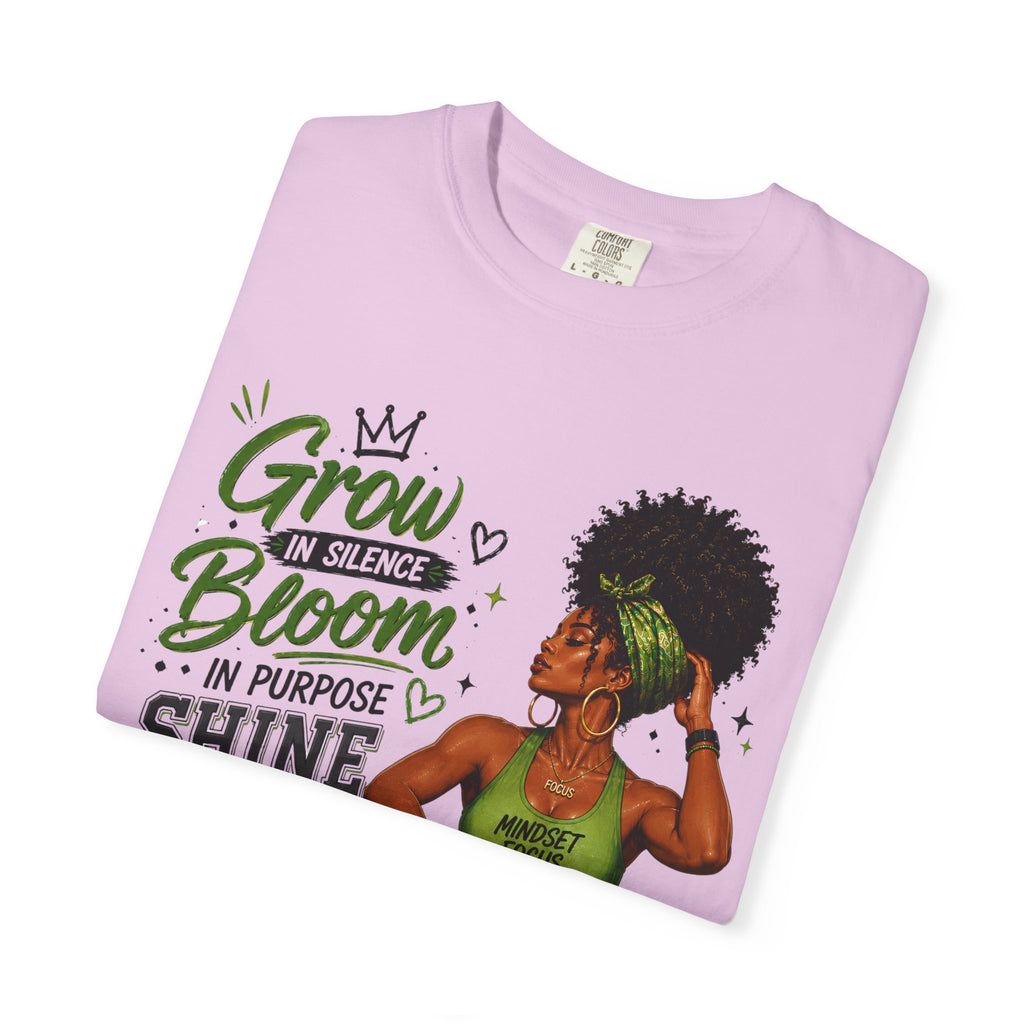 Grow in Silence Bloom Graphic T-Shirt — Inspirational Afrocentric Women’s Tee