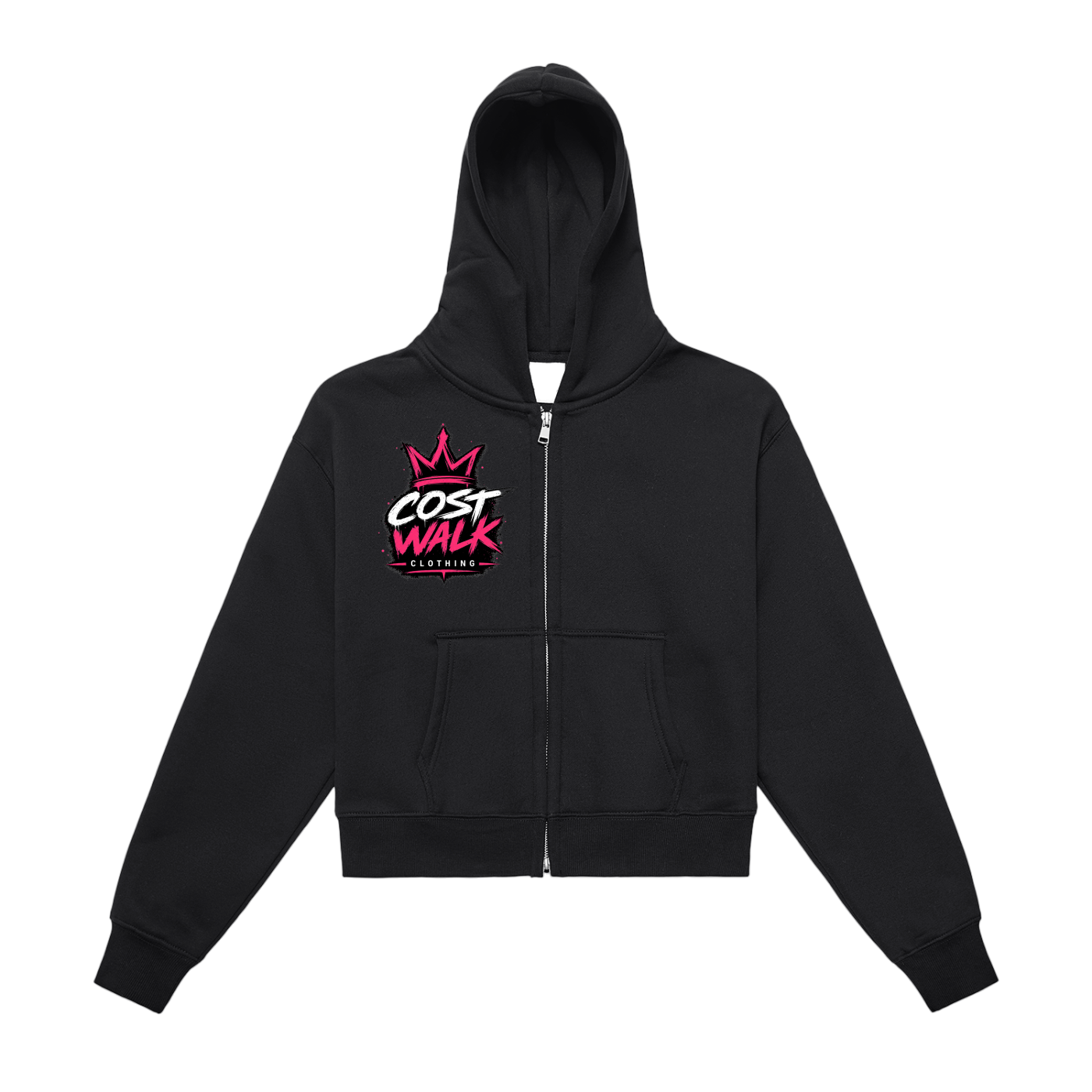 Fleeced Zip-Up Cropped Hoodie